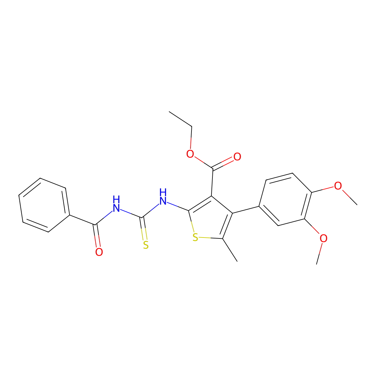 Ethyl 2-(benzoylcarbamothioylamino)-4-(3,4-dimethoxyphenyl)-5-methylthiophene-3-carboxylate molecular structure, CAS 461034-10-6