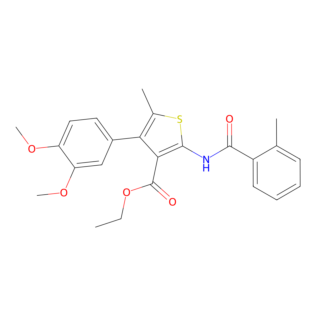 Ethyl 4-(3,4-dimethoxyphenyl)-5-methyl-2-[(2-methylbenzoyl)amino]thiophene-3-carboxylate molecular structure, CAS 461034-15-1