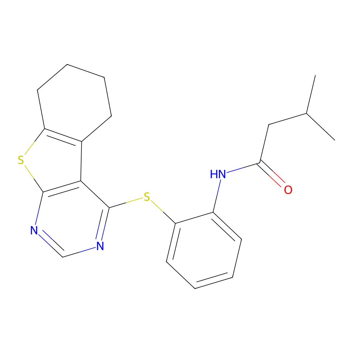 3-methyl-N-[2-(5,6,7,8-tetrahydro-[1]benzothiolo[2,3-d]pyrimidin-4-ylsulfanyl)phenyl]butanamide molecular structure, CAS 461035-17-6