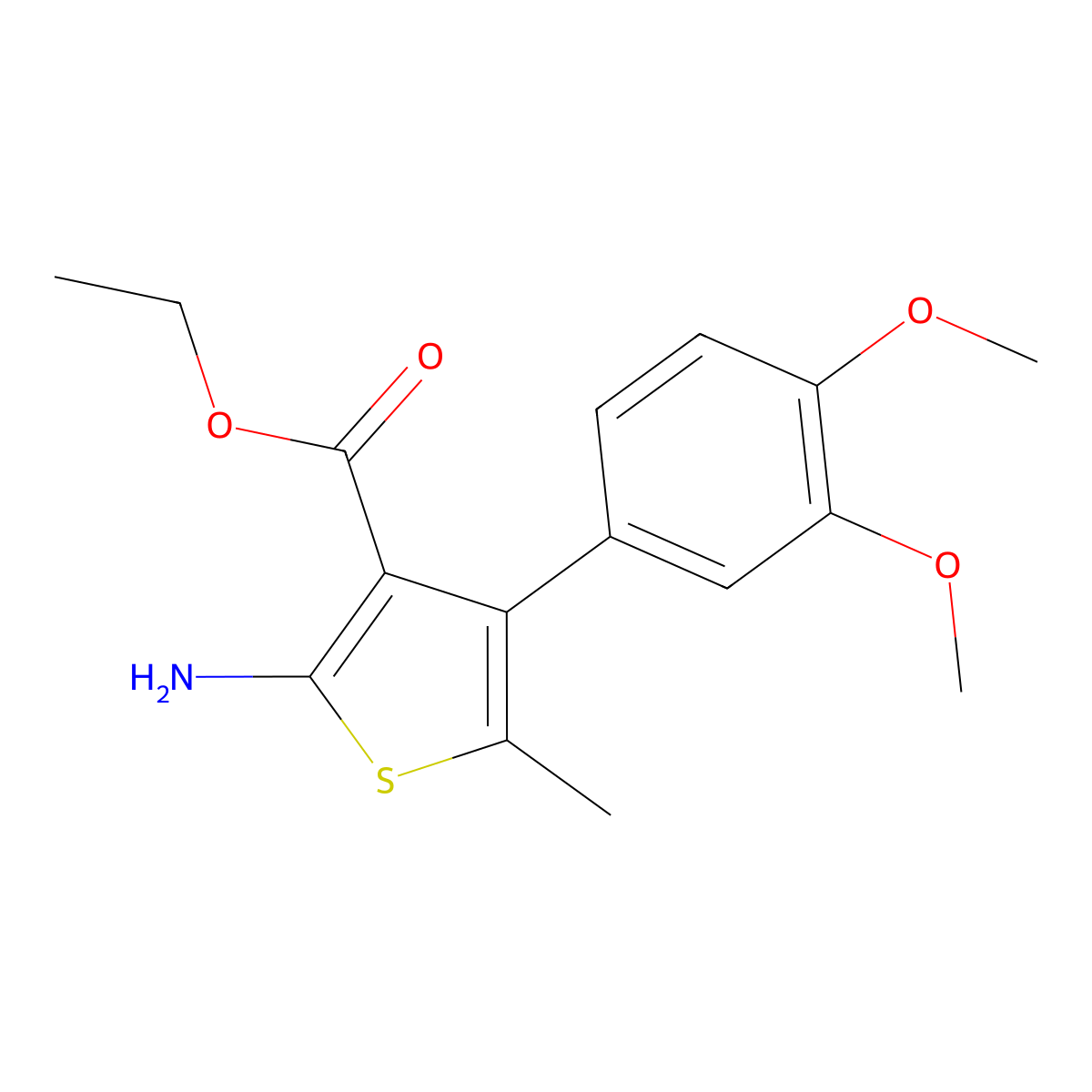 Ethyl 2-amino-4-(3,4-dimethoxyphenyl)-5-methylthiophene-3-carboxylate molecular structure, CAS 461036-10-2