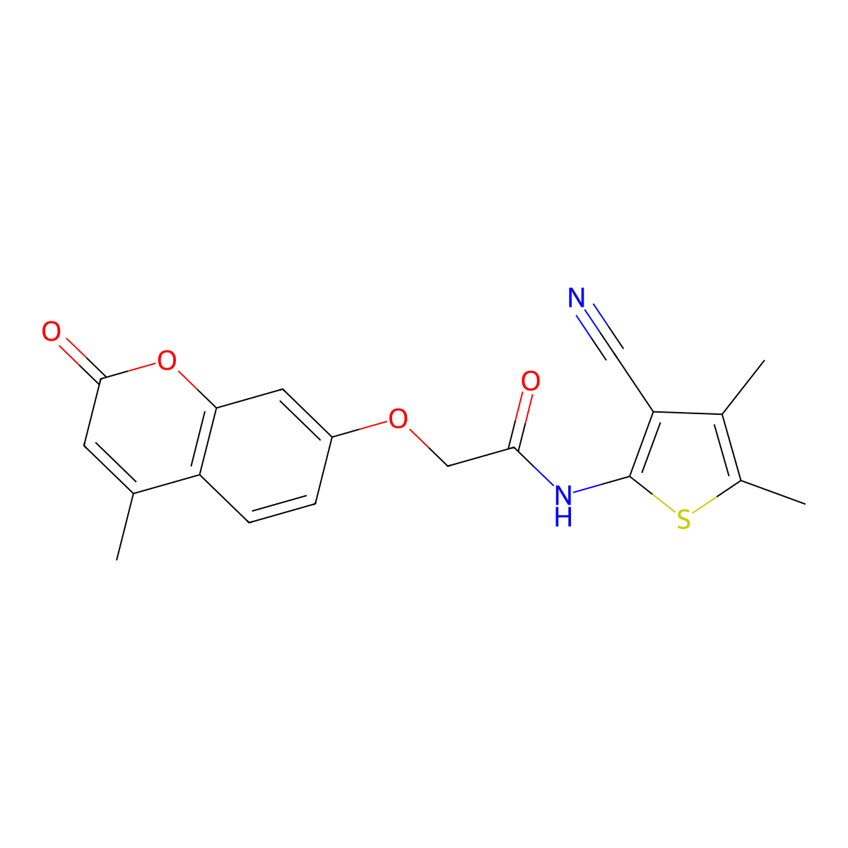 N-(3-cyano-4,5-dimethylthiophen-2-yl)-2-(4-methyl-2-oxochromen-7-yl)oxyacetamide molecular structure, CAS 461036-27-1