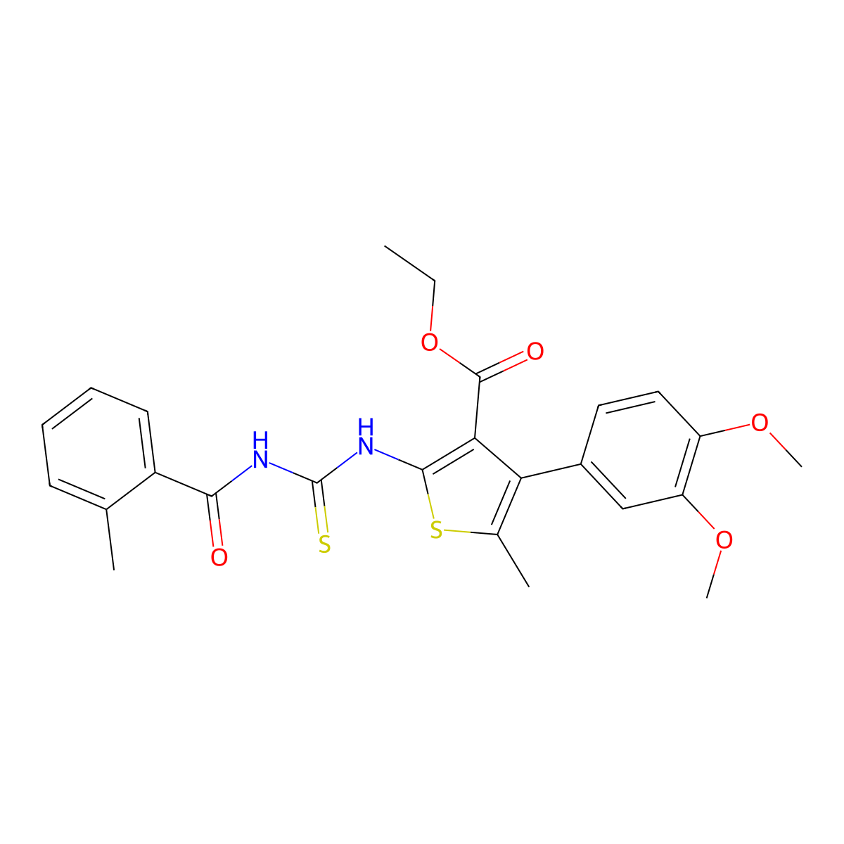 Ethyl 4-(3,4-dimethoxyphenyl)-5-methyl-2-(3-(2-methylbenzoyl)thioureido)thiophene-3-carboxylate molecular structure, CAS 461041-72-5