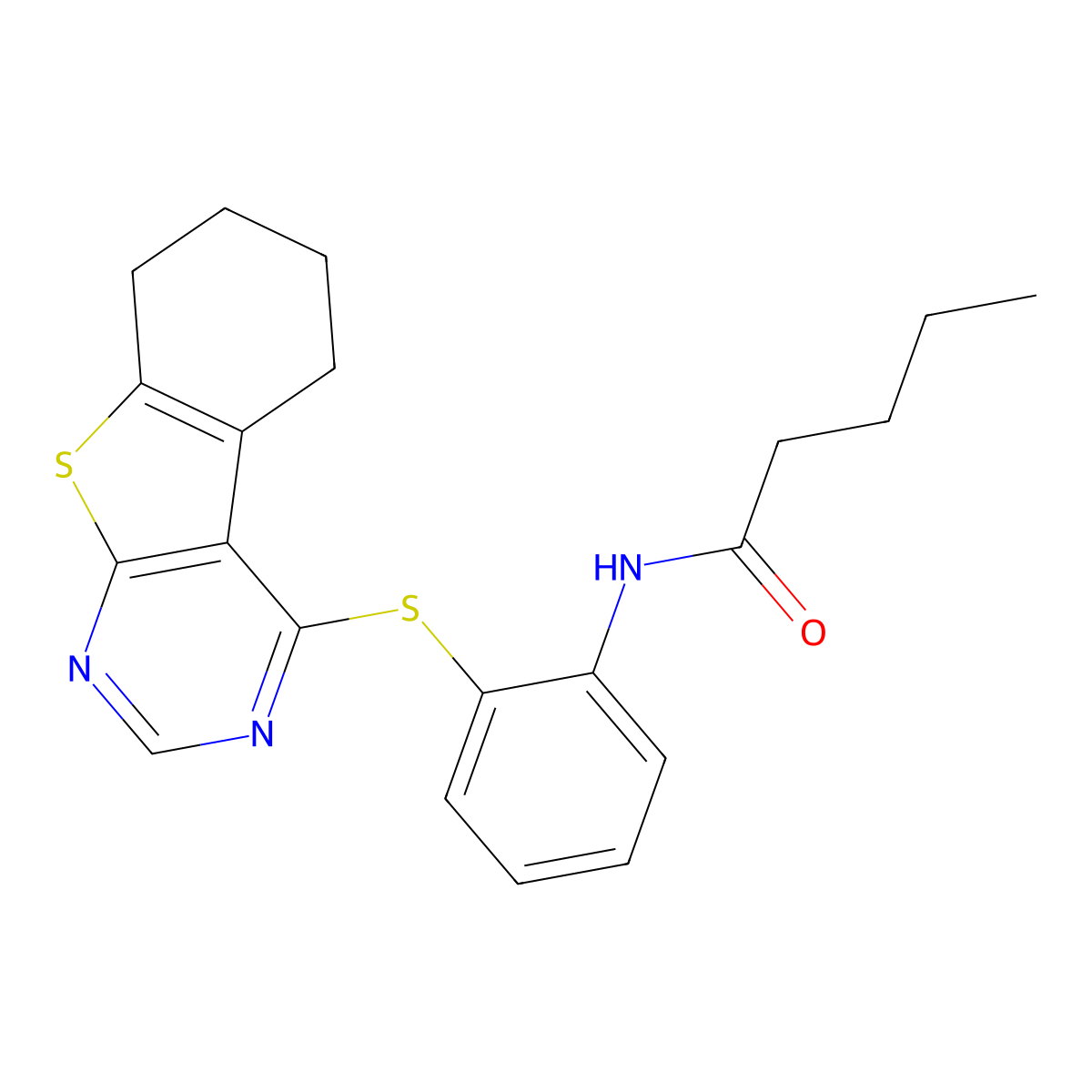 N-[2-(5,6,7,8-tetrahydro[1]benzothieno[2,3-d]pyrimidin-4-ylsulfanyl)phenyl]pentanamide molecular structure, CAS 461041-78-1