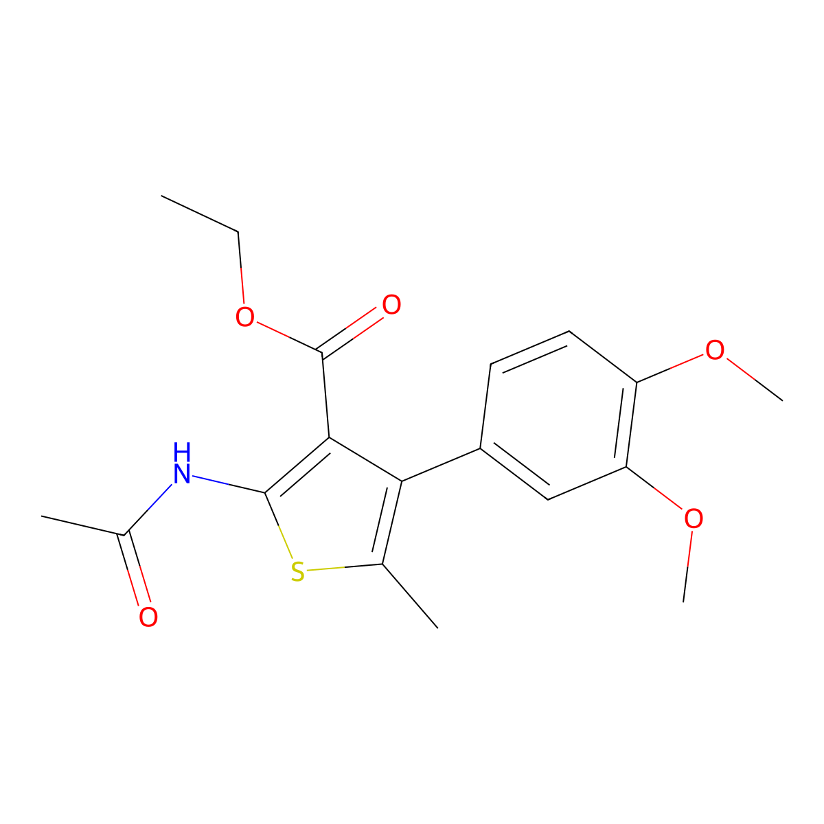 Ethyl 2-acetamido-4-(3,4-dimethoxyphenyl)-5-methylthiophene-3-carboxylate molecular structure, CAS 461042-77-3