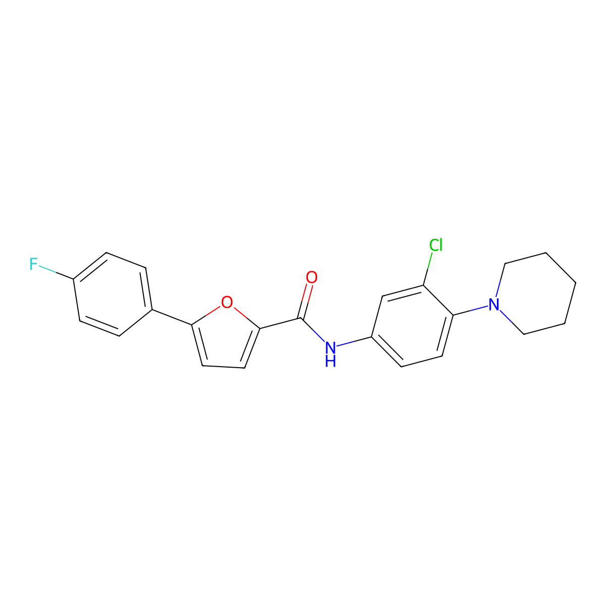 N-(3-chloro-4-piperidin-1-ylphenyl)-5-(4-fluorophenyl)furan-2-carboxamide molecular structure, CAS 461042-96-6