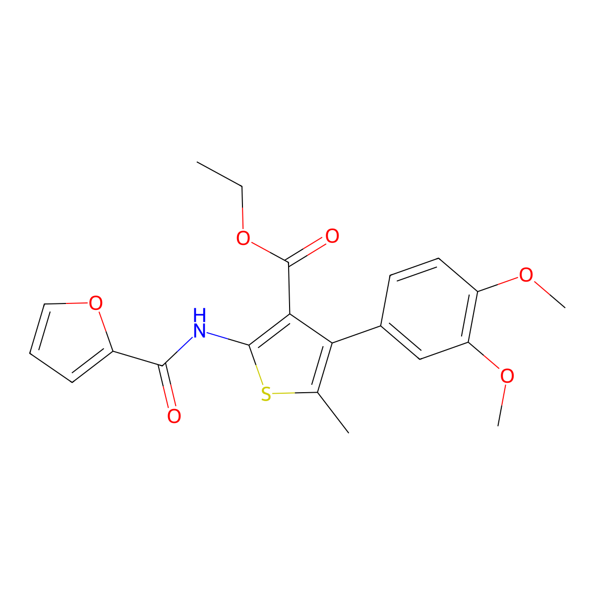 Ethyl 4-(3,4-dimethoxyphenyl)-2-(furan-2-carbonylamino)-5-methylthiophene-3-carboxylate molecular structure, CAS 461043-06-1