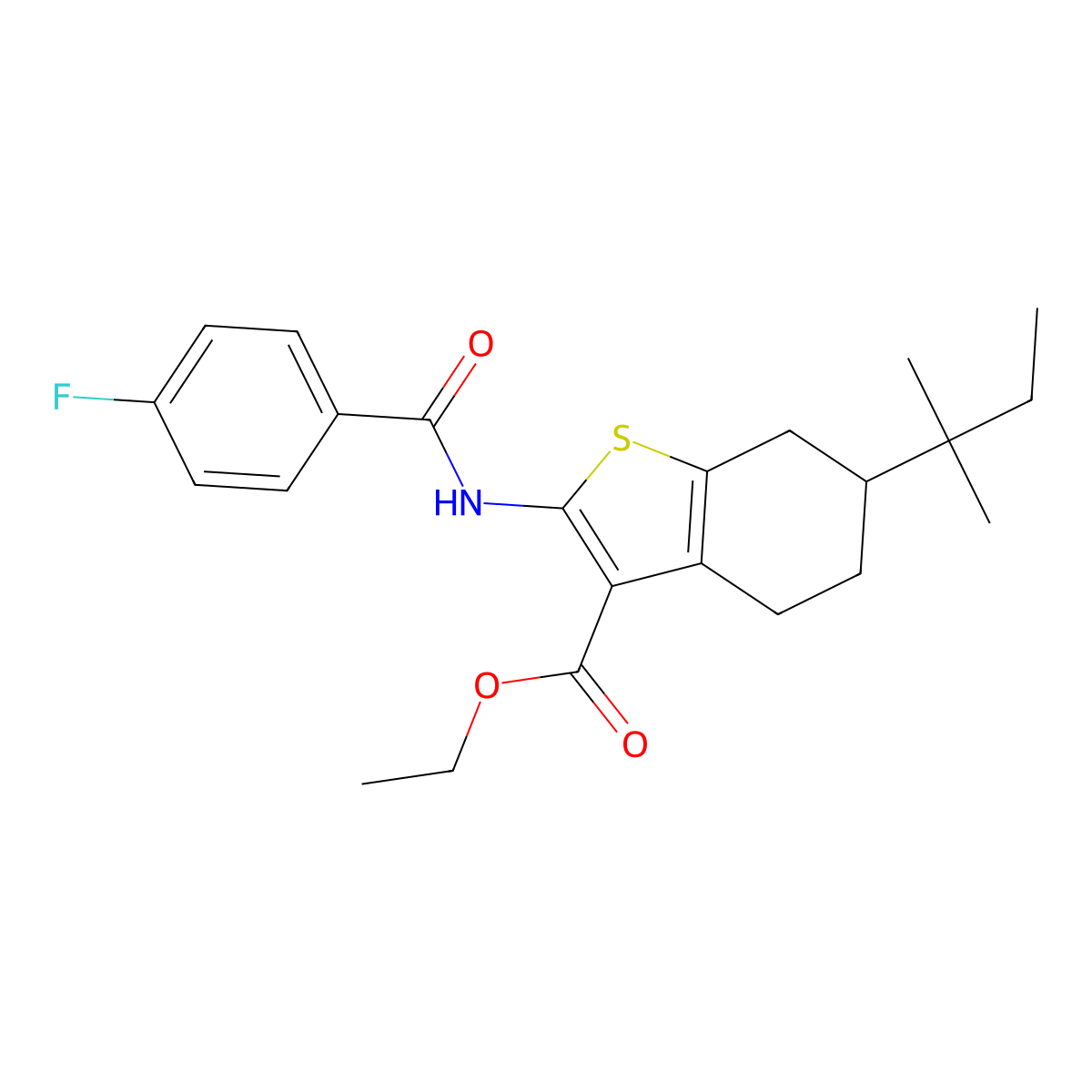 Ethyl 2-[(4-fluorobenzoyl)amino]-6-(2-methylbutan-2-yl)-4,5,6,7-tetrahydro-1-benzothiophene-3-carboxylate molecular structure, CAS 461047-66-5