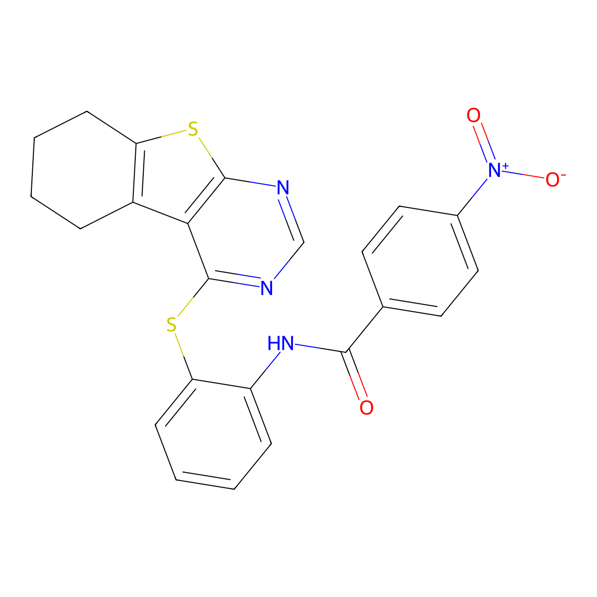4-nitro-N-[2-(5,6,7,8-tetrahydro[1]benzothieno[2,3-d]pyrimidin-4-ylsulfanyl)phenyl]benzamide molecular structure, CAS 461049-37-6