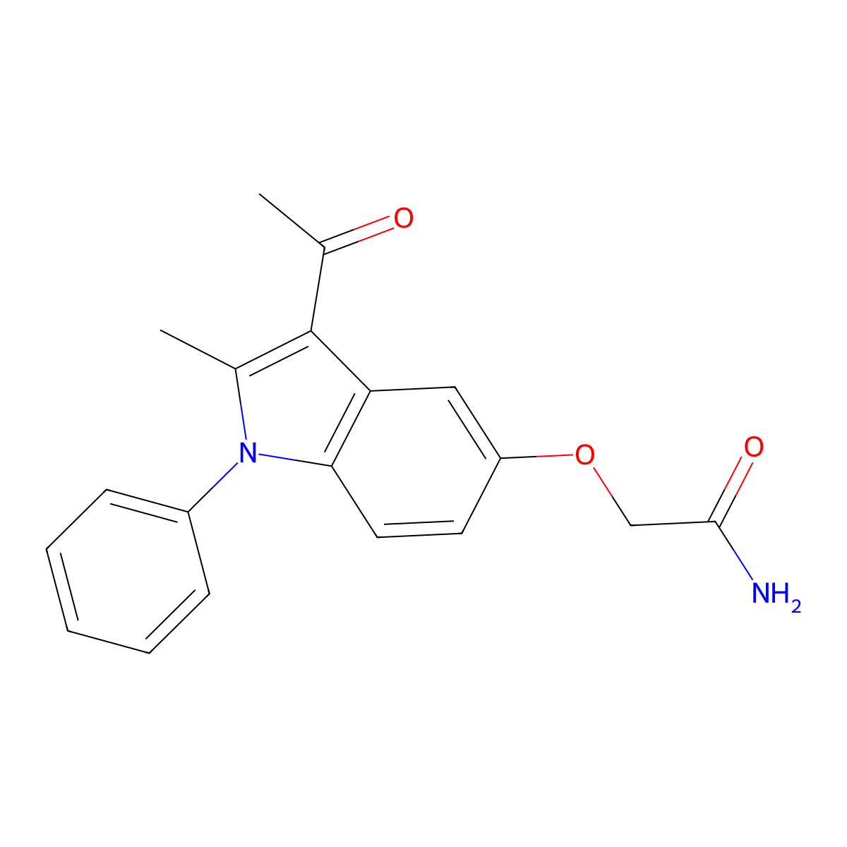 2-(3-Acetyl-2-methyl-1-phenylindol-5-yl)oxyacetamide molecular structure, CAS 461049-44-5
