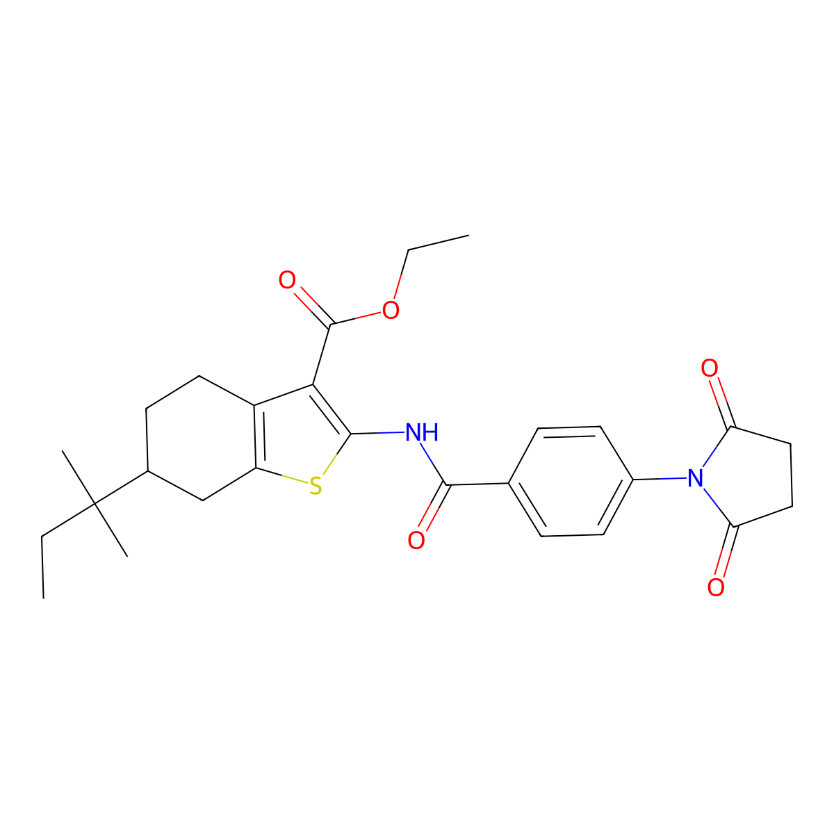 Ethyl 2-({[4-(2,5-dioxopyrrolidin-1-yl)phenyl]carbonyl}amino)-6-(2-methylbutan-2-yl)-4,5,6,7-tetrahydro-1-benzothiophene-3-carboxylate molecular structure, CAS 461051-38-7
