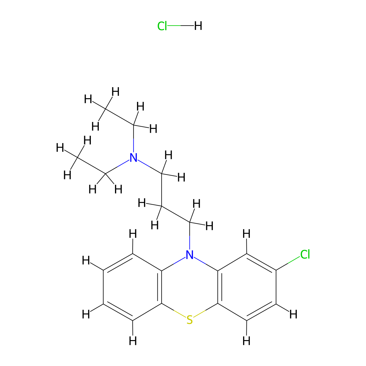 10H-Phenothiazine-10-propanamine, 2-chloro-N,N-diethyl-, hydrochloride (1:1) molecular structure, CAS 4611-02-3