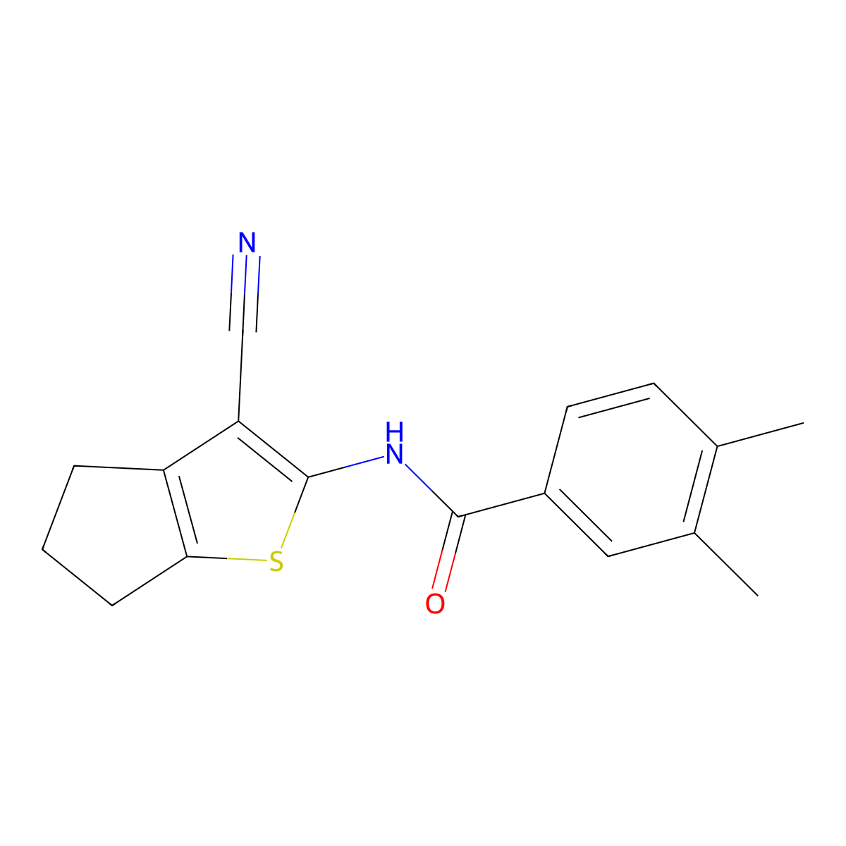 N-(3-cyano-5,6-dihydro-4H-cyclopenta[b]thiophen-2-yl)-3,4-dimethylbenzamide molecular structure, CAS 461396-85-0