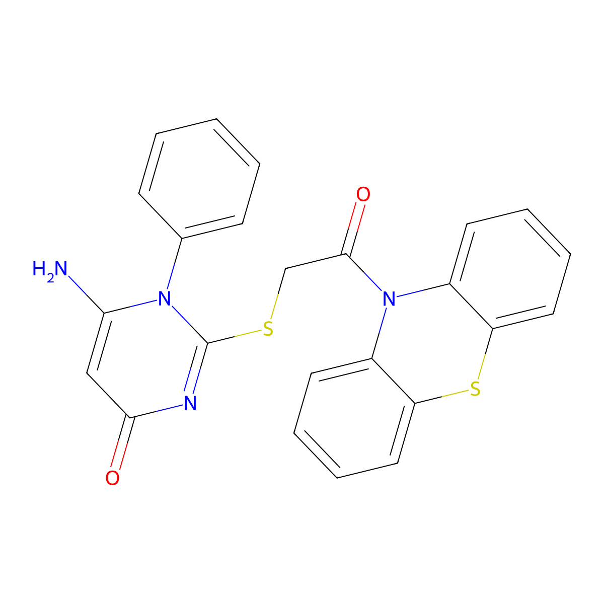 6-amino-2-{[2-oxo-2-(10H-phenothiazin-10-yl)ethyl]sulfanyl}-1-phenylpyrimidin-4(1H)-one molecular structure, CAS 461397-23-9