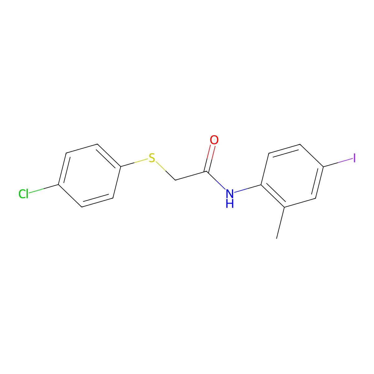 2-(4-chlorophenyl)sulfanyl-N-(4-iodo-2-methylphenyl)acetamide molecular structure, CAS 461397-85-3