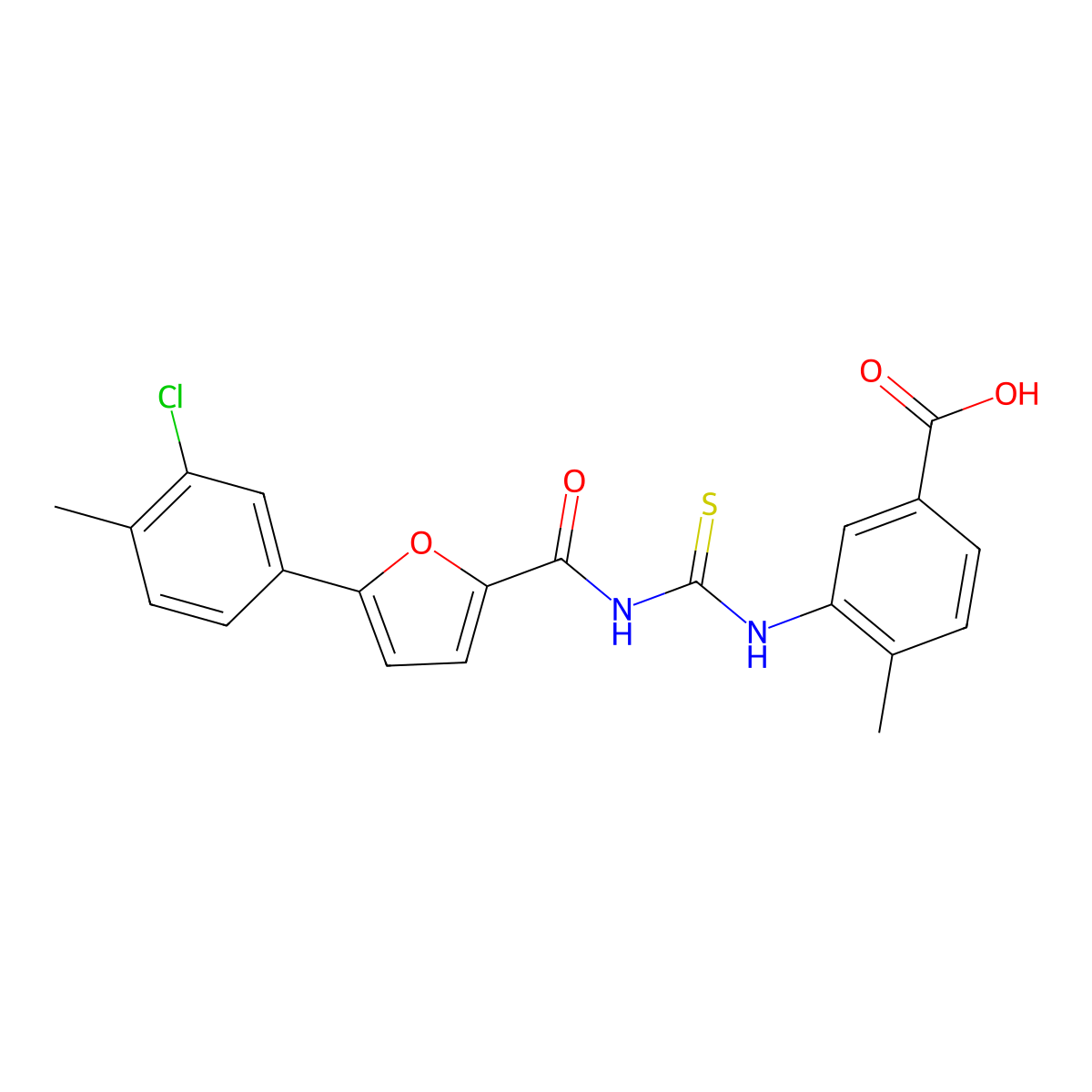 3-[({[5-(3-Chloro-4-methylphenyl)furan-2-yl]carbonyl}carbamothioyl)amino]-4-methylbenzoic acid molecular structure, CAS 461398-42-5