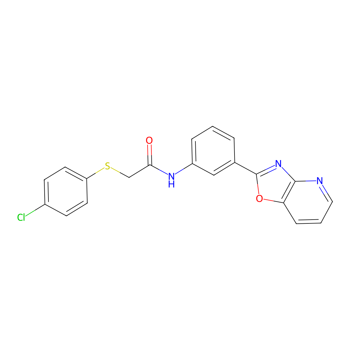 2-(4-chlorophenyl)sulfanyl-N-[3-([1,3]oxazolo[4,5-b]pyridin-2-yl)phenyl]acetamide molecular structure, CAS 461399-21-3