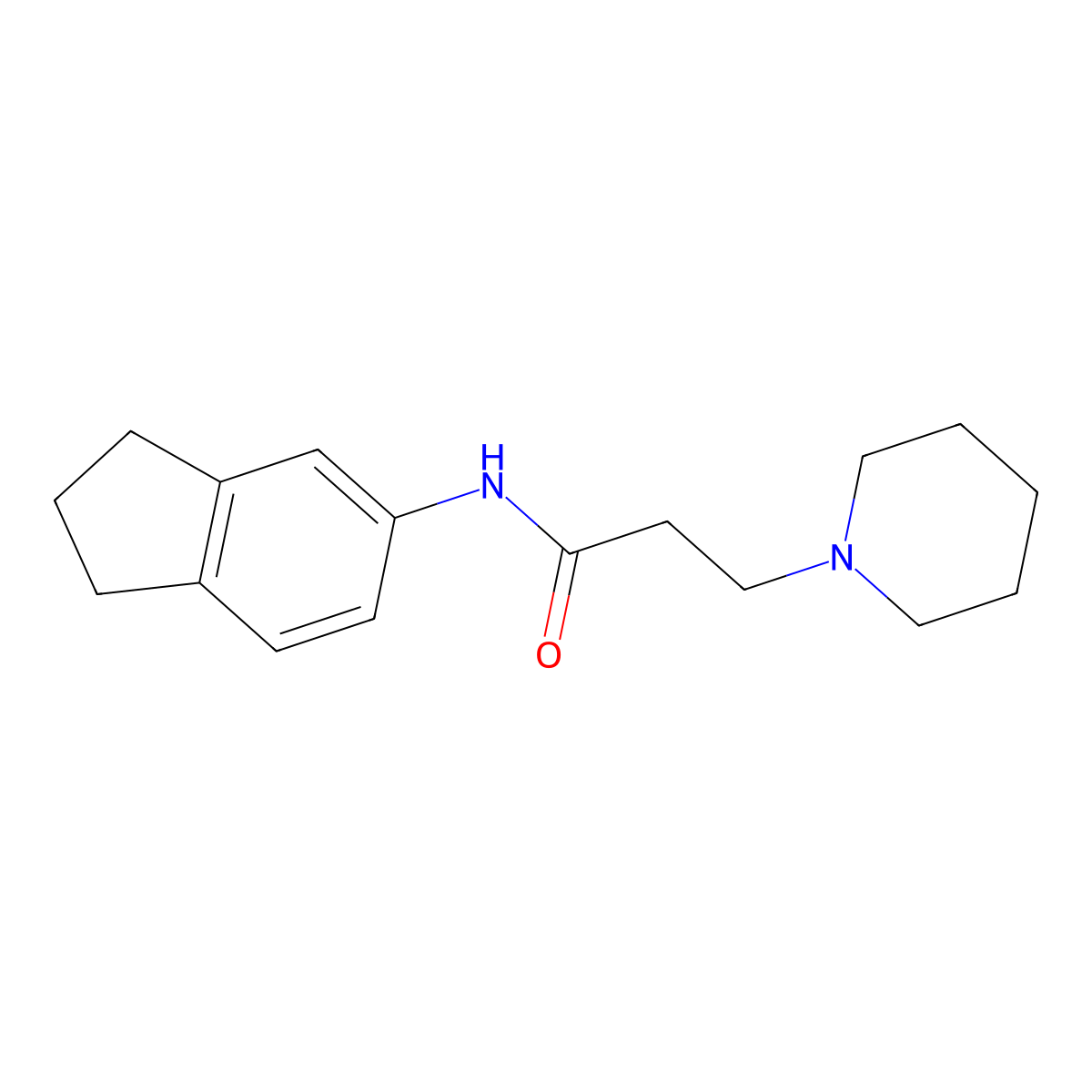 N-(2,3-dihydro-1H-inden-5-yl)-3-(piperidin-1-yl)propanamide molecular structure, CAS 461399-26-8