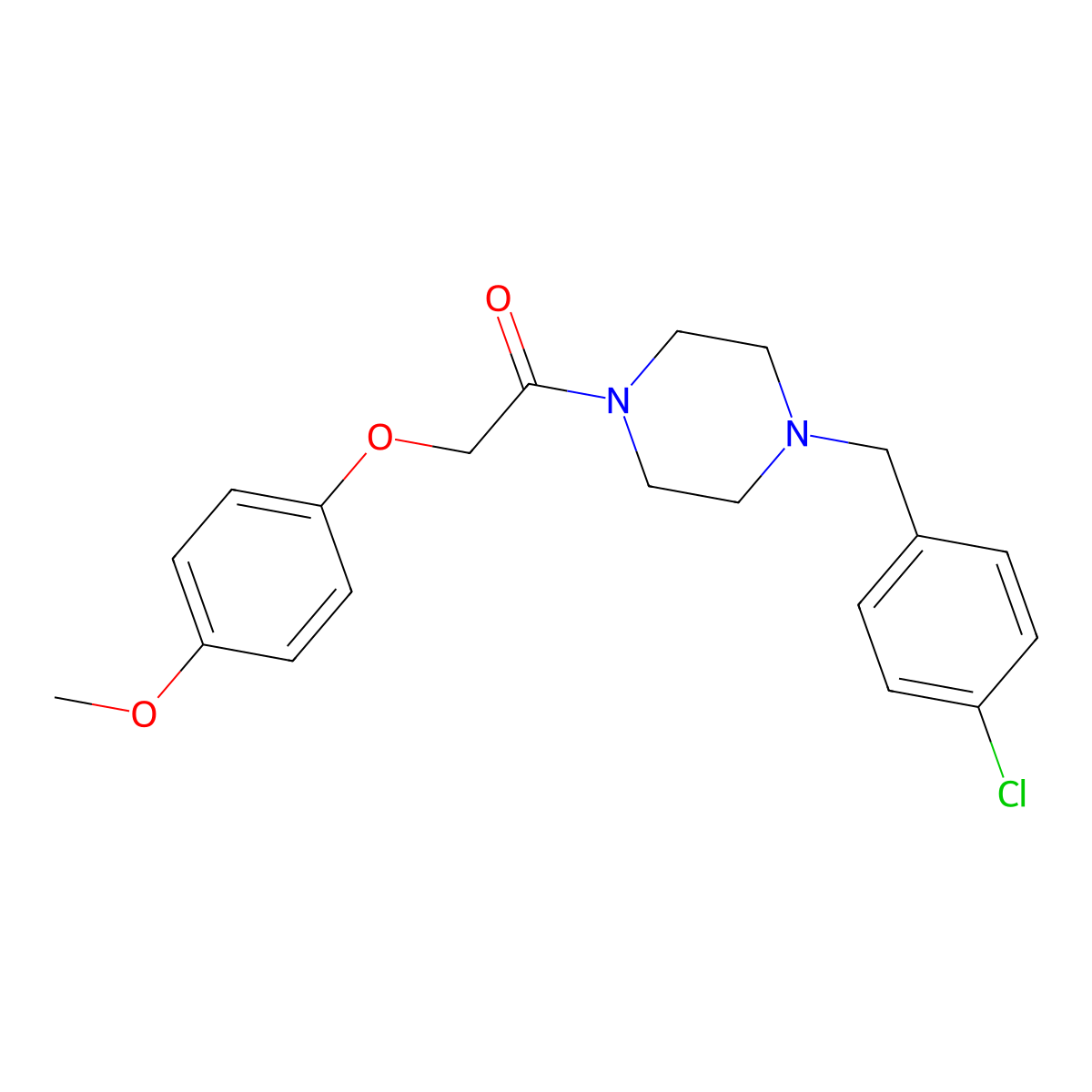 1-[4-[(4-Chlorophenyl)methyl]piperazin-1-yl]-2-(4-methoxyphenoxy)ethanone molecular structure, CAS 461400-20-4