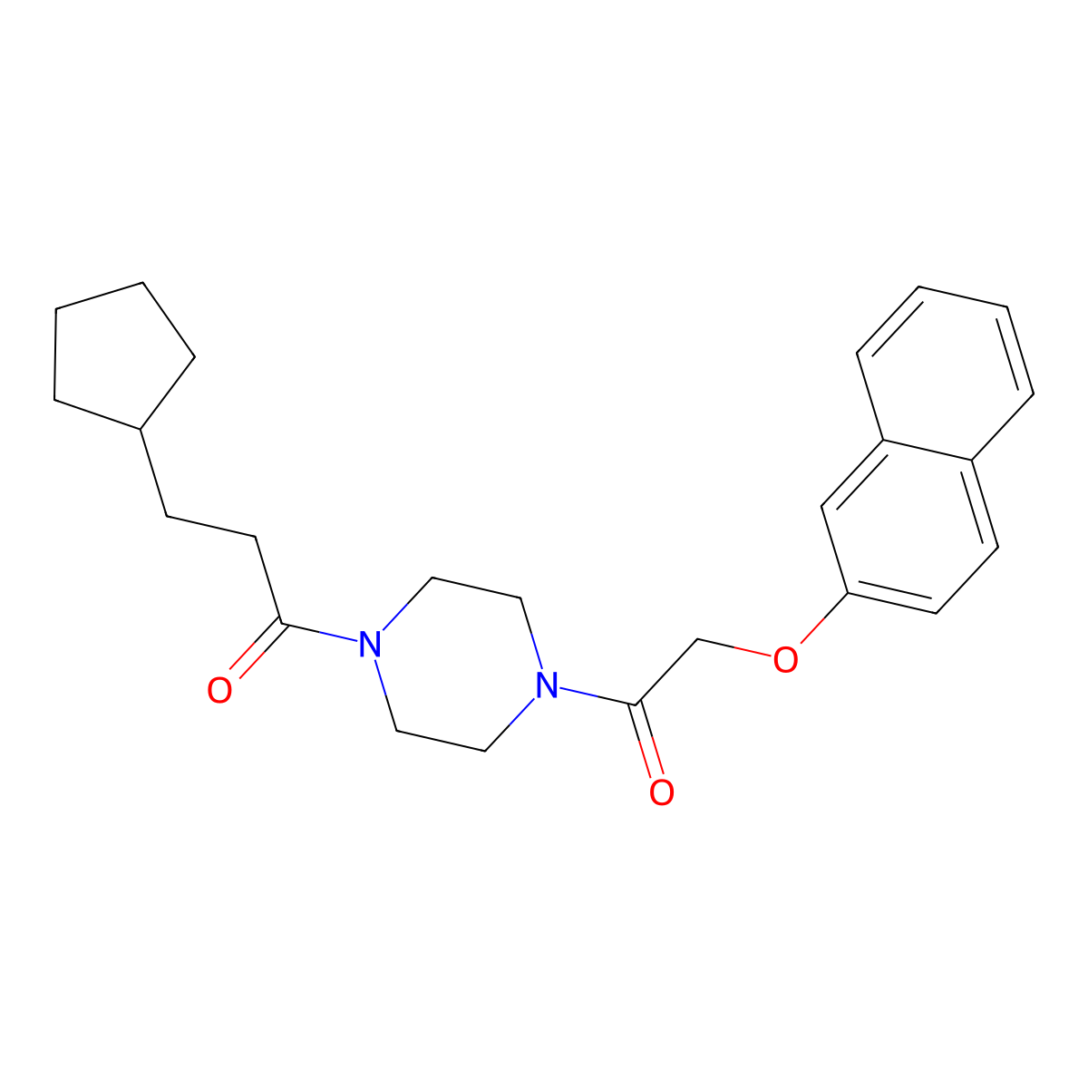 3-Cyclopentyl-1-[4-(2-naphthalen-2-yloxyacetyl)piperazin-1-yl]propan-1-one molecular structure, CAS 461402-46-0