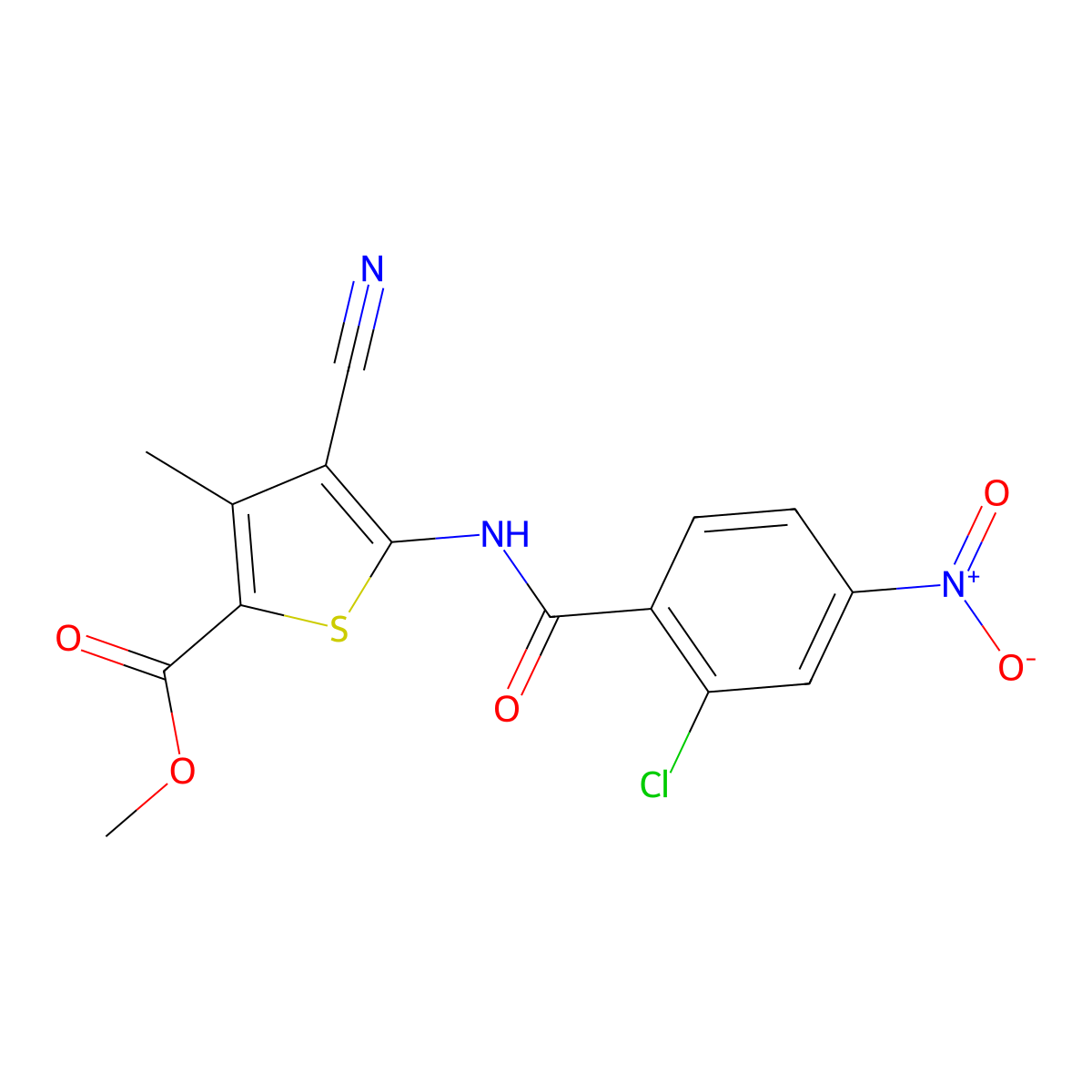 Methyl 5-{[(2-chloro-4-nitrophenyl)carbonyl]amino}-4-cyano-3-methylthiophene-2-carboxylate molecular structure, CAS 461403-60-1