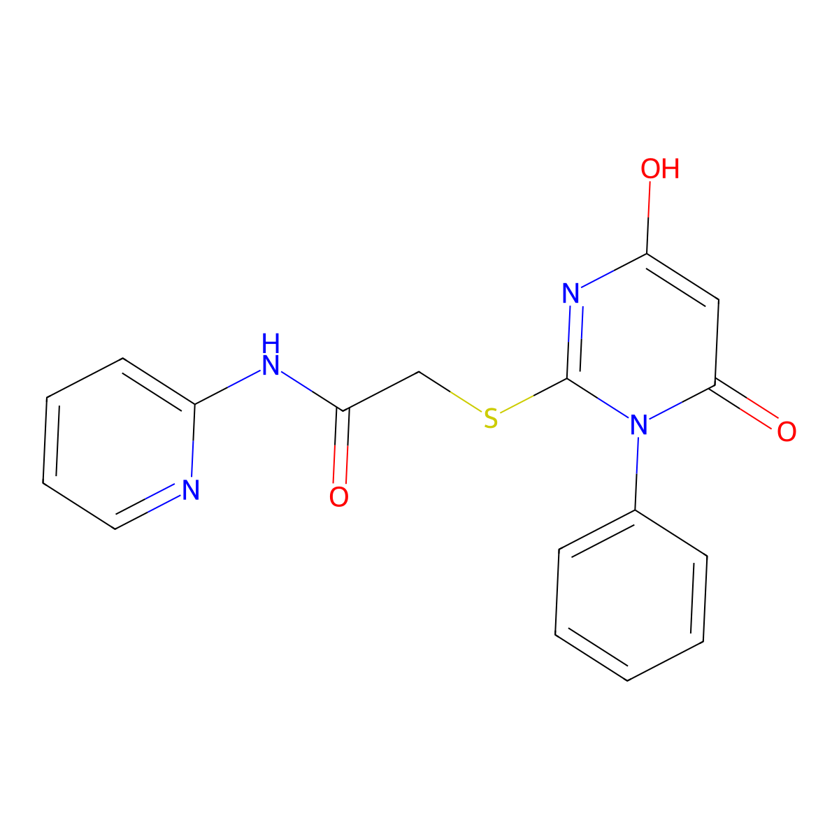 2-[(4-hydroxy-6-oxo-1-phenyl-1,6-dihydropyrimidin-2-yl)sulfanyl]-N-(pyridin-2-yl)acetamide molecular structure, CAS 461403-73-6