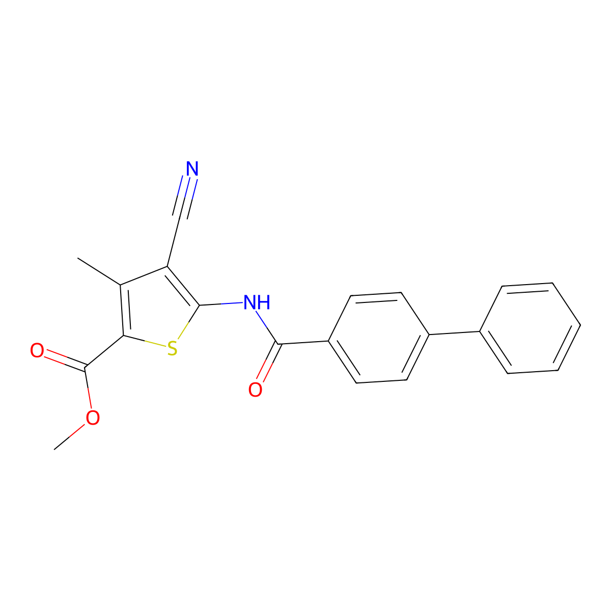 Methyl 4-cyano-3-methyl-5-[(4-phenylbenzoyl)amino]thiophene-2-carboxylate molecular structure, CAS 461403-76-9