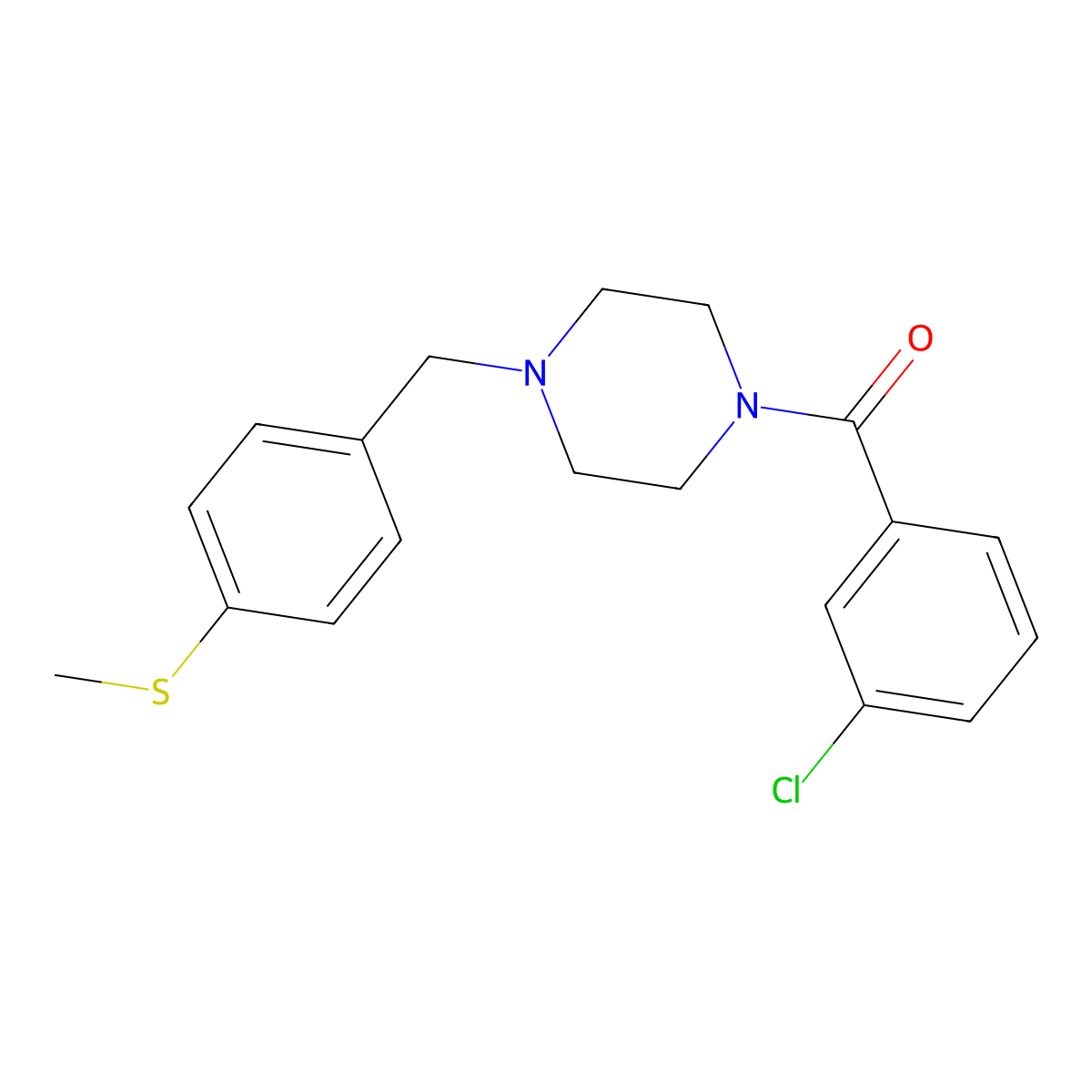 (3-Chlorophenyl)-[4-[(4-methylsulfanylphenyl)methyl]piperazin-1-yl]methanone molecular structure, CAS 461409-07-4
