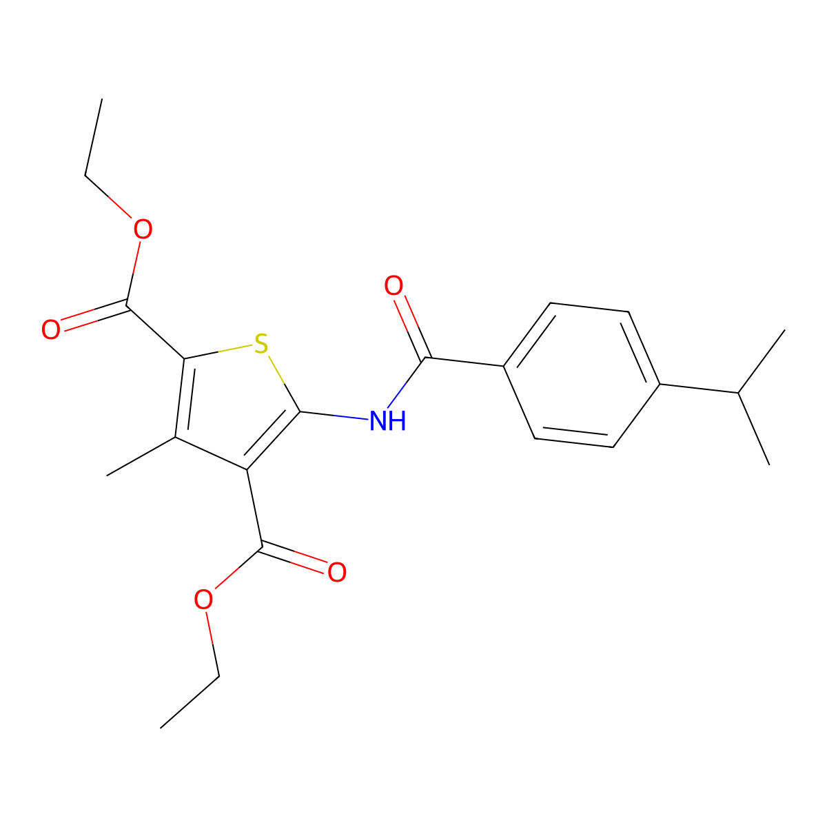 Diethyl 3-methyl-5-({[4-(propan-2-yl)phenyl]carbonyl}amino)thiophene-2,4-dicarboxylate molecular structure, CAS 461411-55-2