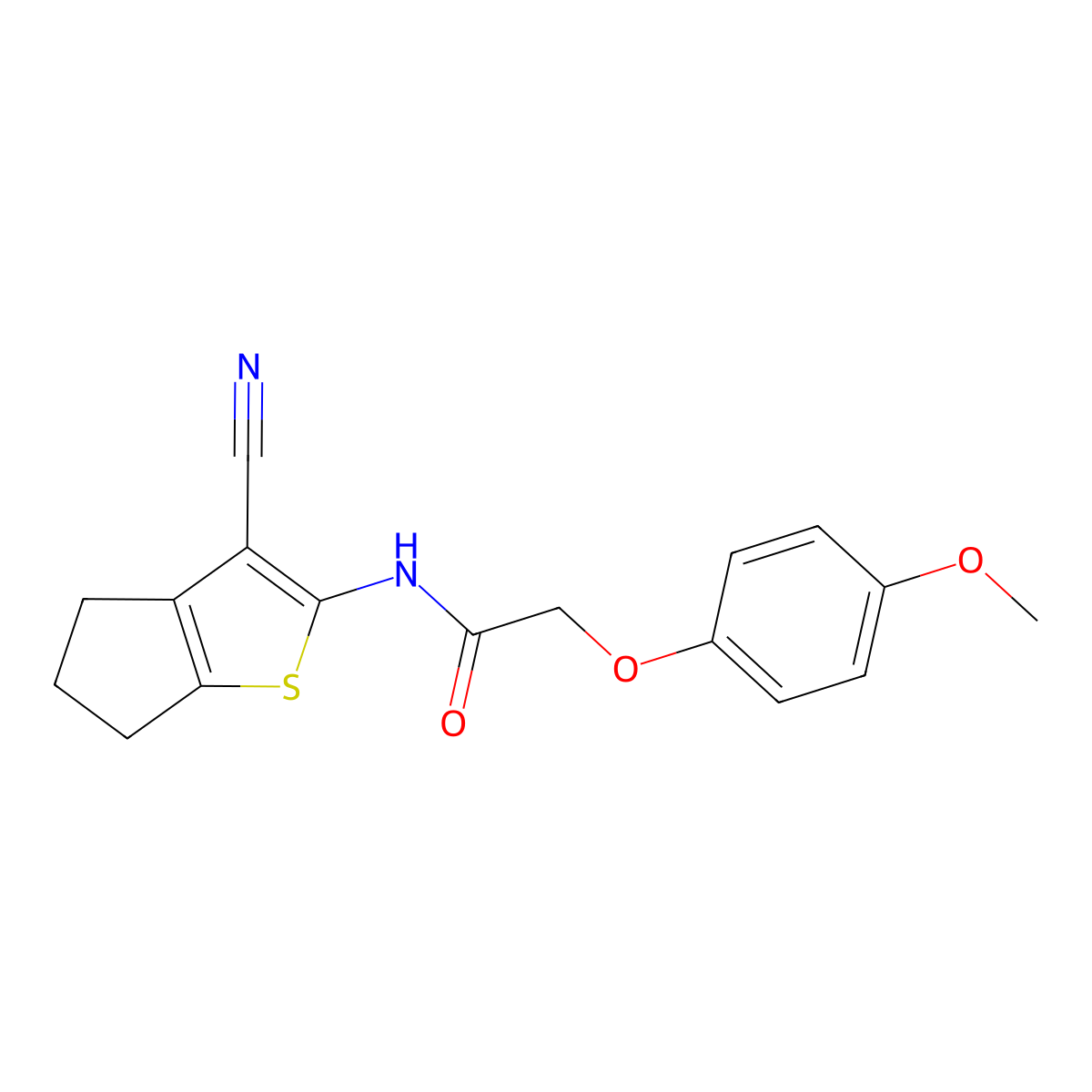 N-(3-cyano-5,6-dihydro-4H-cyclopenta[b]thiophen-2-yl)-2-(4-methoxyphenoxy)acetamide molecular structure, CAS 461412-82-8