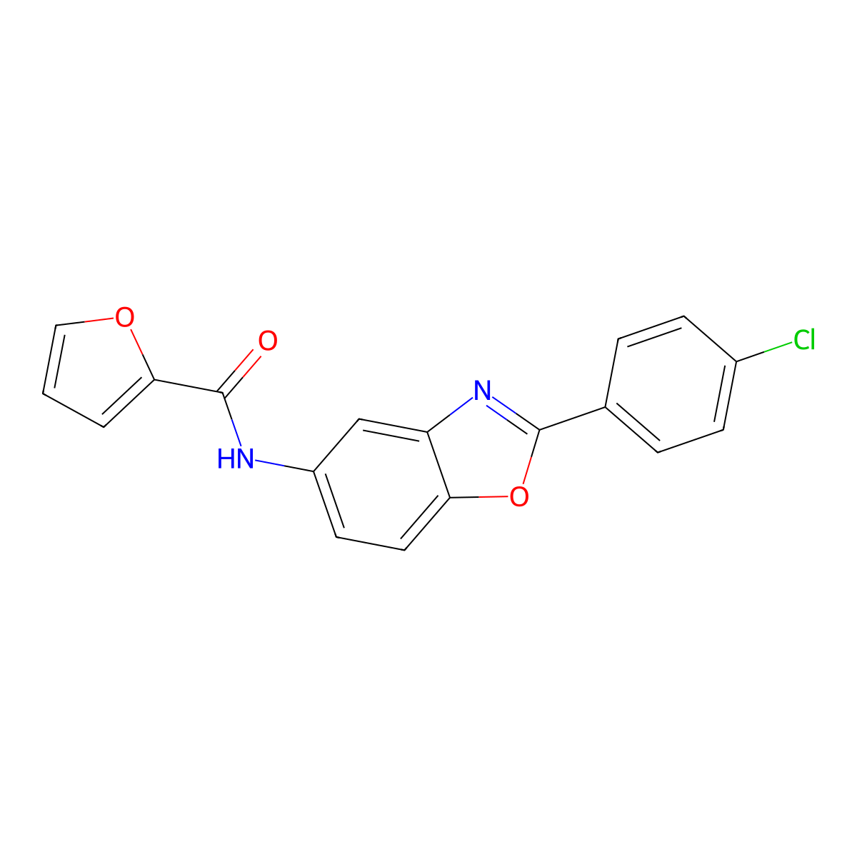N-[2-(4-chlorophenyl)-1,3-benzoxazol-5-yl]furan-2-carboxamide molecular structure, CAS 461413-12-7