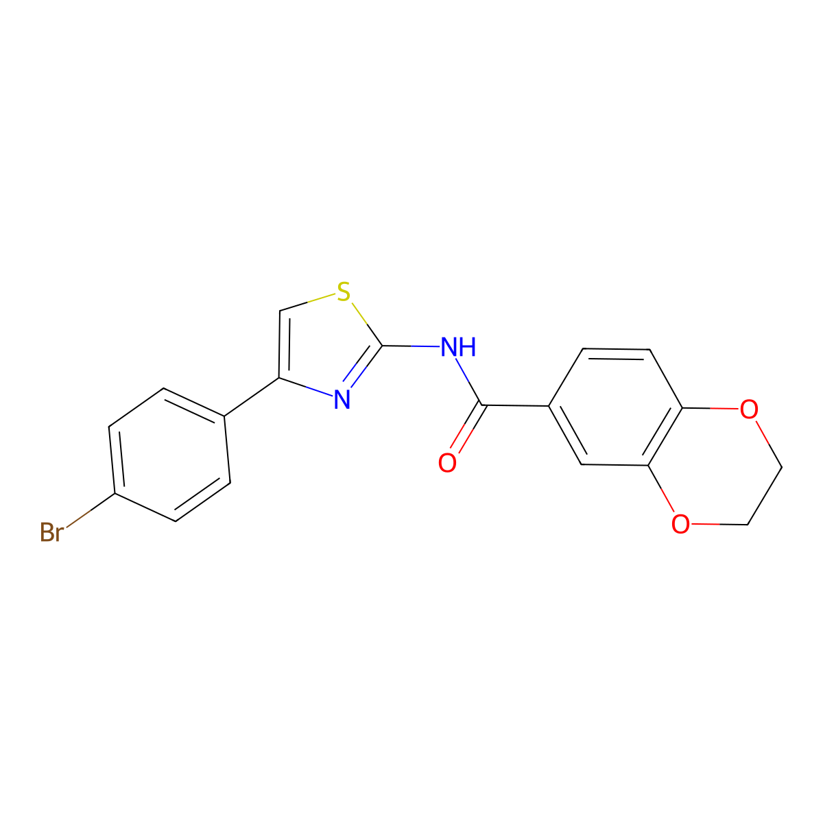 N-[4-(4-bromophenyl)-1,3-thiazol-2-yl]-2,3-dihydro-1,4-benzodioxine-6-carboxamide molecular structure, CAS 461413-88-7