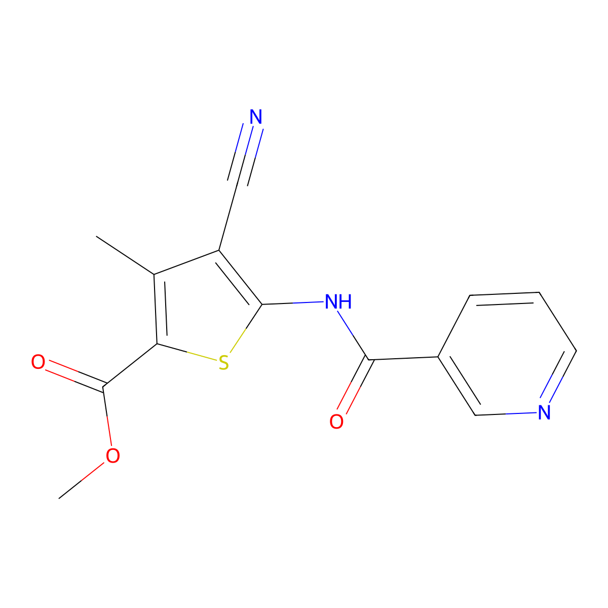 Methyl 4-cyano-3-methyl-5-(pyridine-3-carbonylamino)thiophene-2-carboxylate molecular structure, CAS 461416-26-2