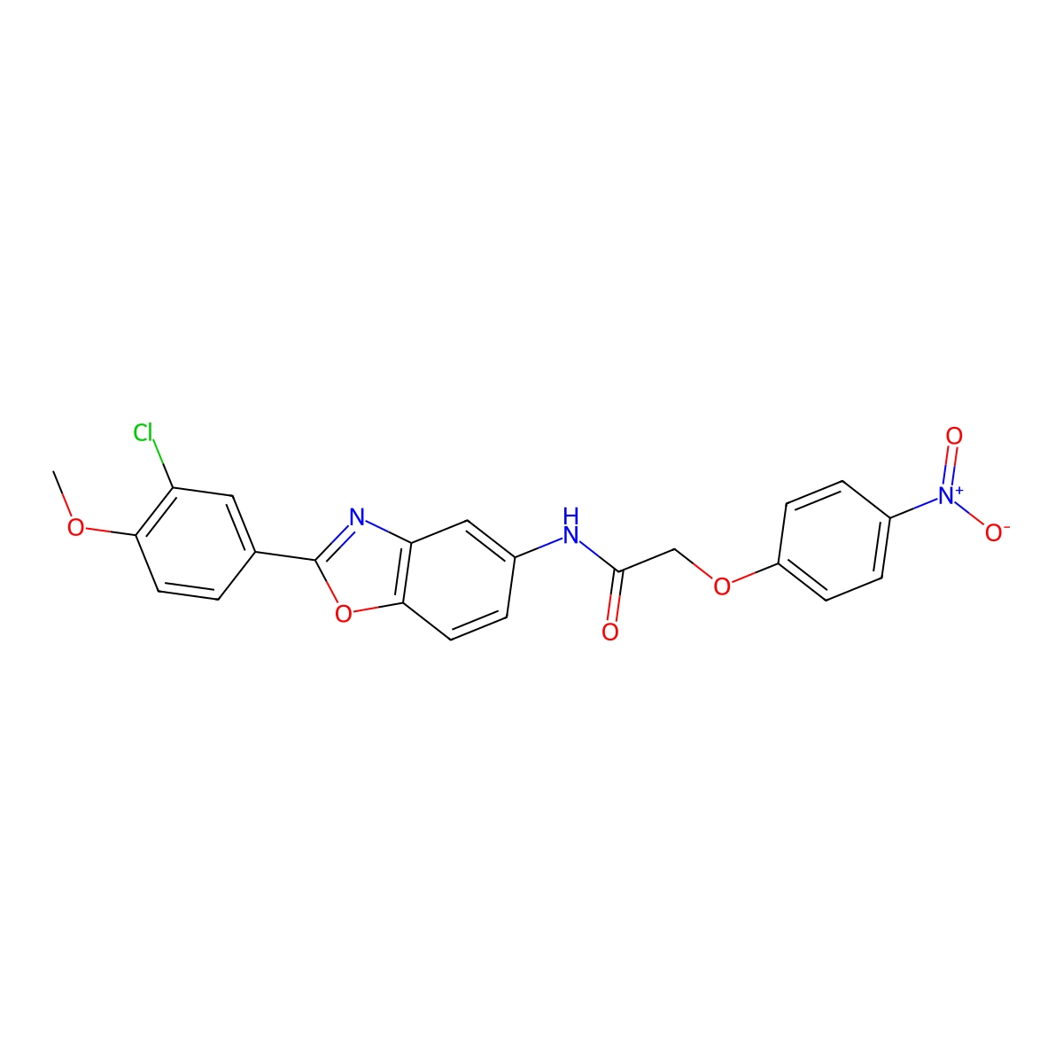 N-[2-(3-chloro-4-methoxyphenyl)-1,3-benzoxazol-5-yl]-2-(4-nitrophenoxy)acetamide molecular structure, CAS 461416-40-0