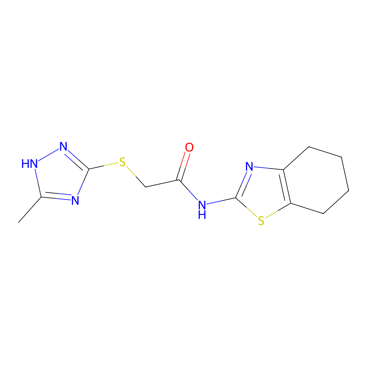 2-[(5-methyl-1H-1,2,4-triazol-3-yl)sulfanyl]-N-(4,5,6,7-tetrahydro-1,3-benzothiazol-2-yl)acetamide molecular structure, CAS 461416-90-0