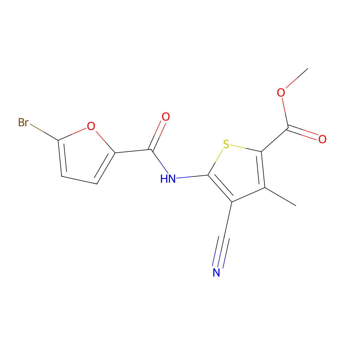 Methyl 5-{[(5-bromofuran-2-yl)carbonyl]amino}-4-cyano-3-methylthiophene-2-carboxylate molecular structure, CAS 461417-22-1