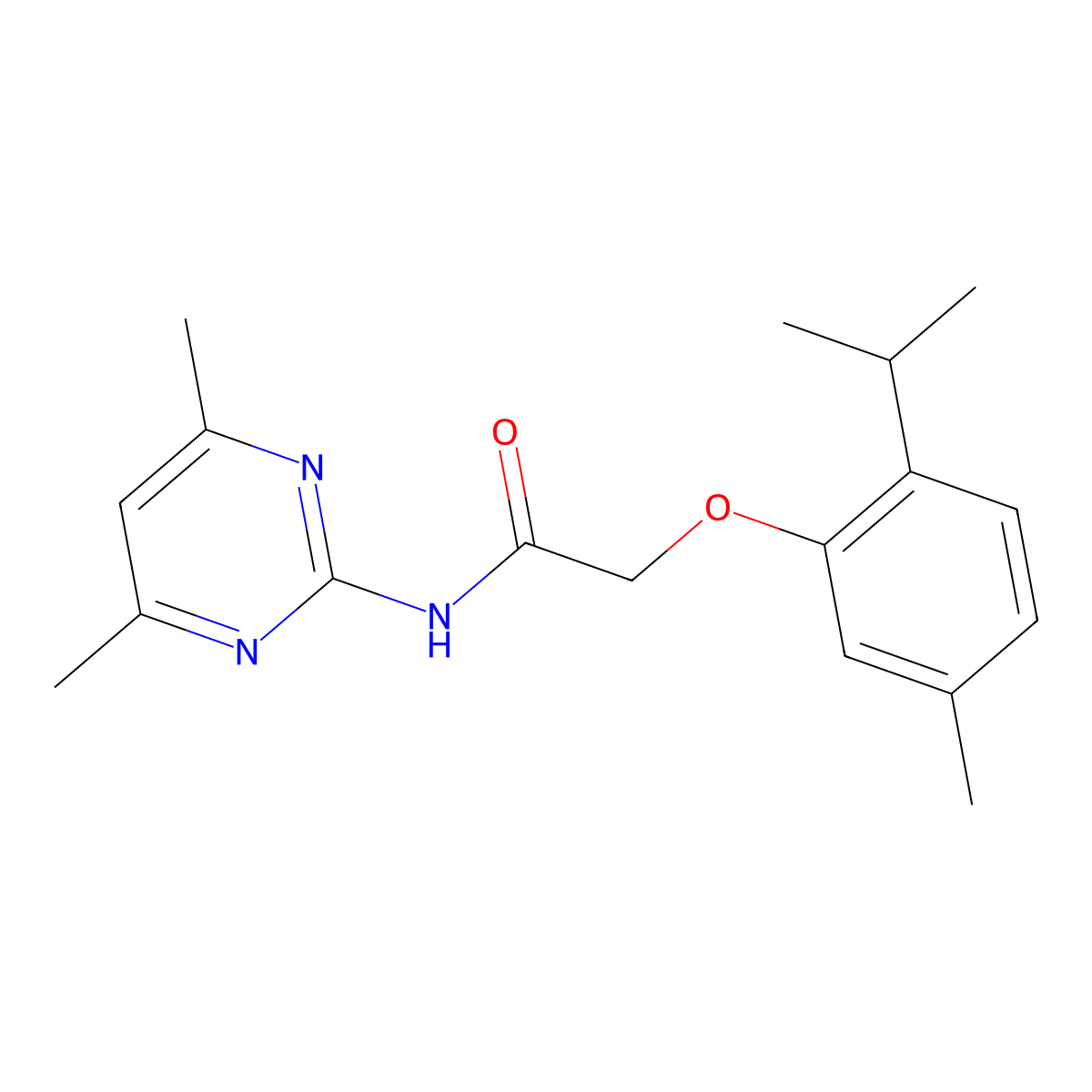 N-(4,6-dimethylpyrimidin-2-yl)-2-(5-methyl-2-propan-2-ylphenoxy)acetamide molecular structure, CAS 461419-02-3