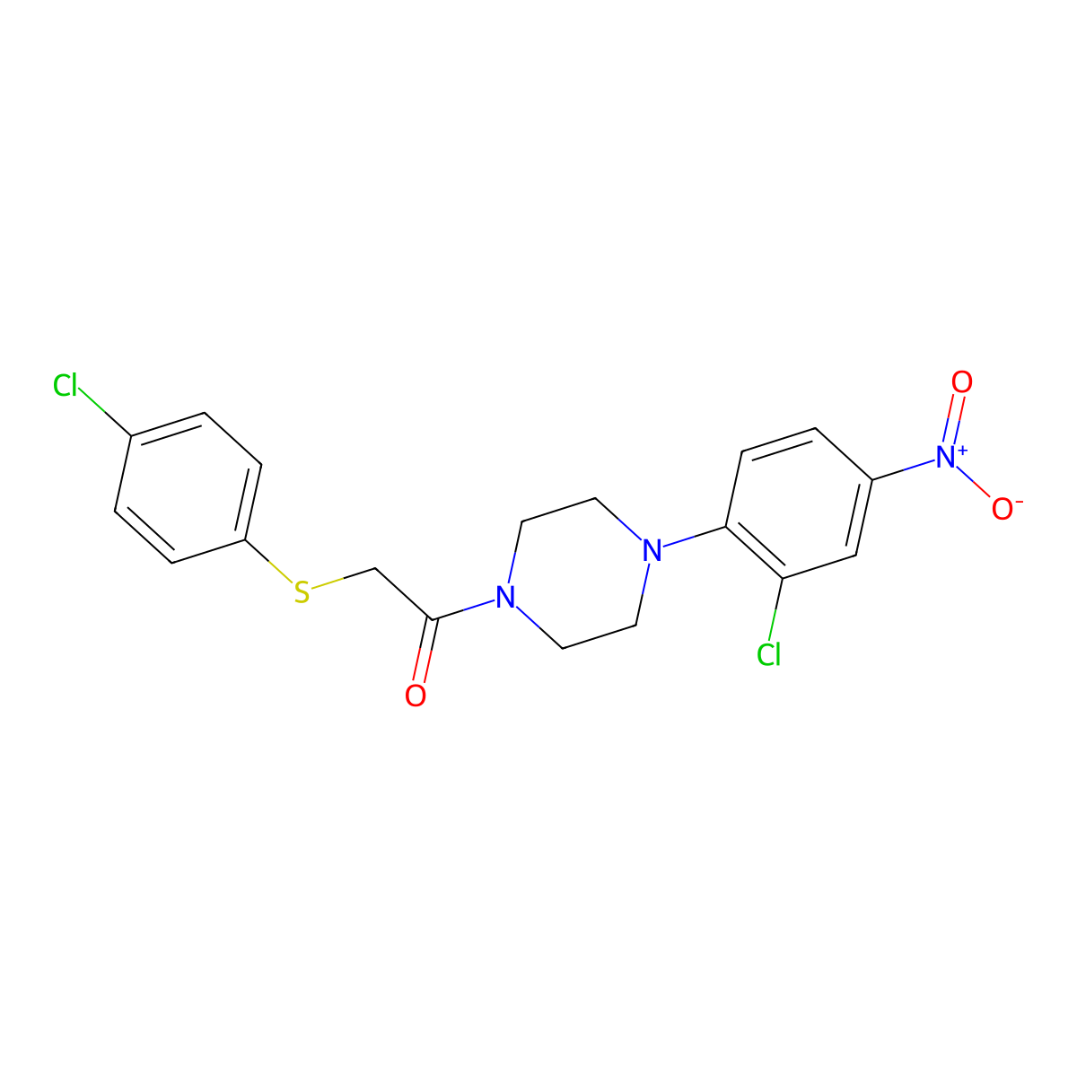 1-(2-Chloro-4-nitrophenyl)-4-{[(4-chlorophenyl)thio]acetyl}piperazine molecular structure, CAS 461419-88-5