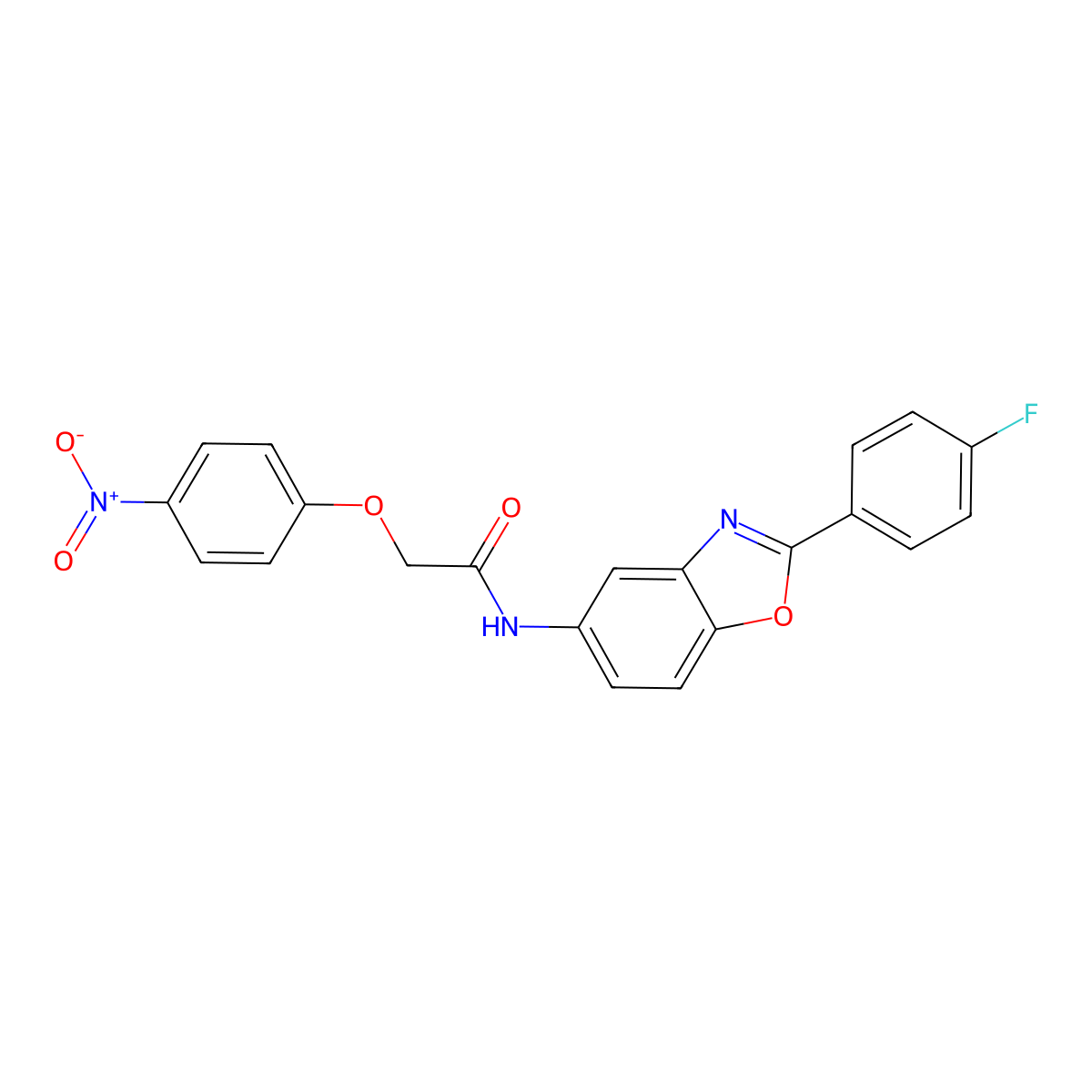 N-[2-(4-fluorophenyl)-1,3-benzoxazol-5-yl]-2-(4-nitrophenoxy)acetamide molecular structure, CAS 461421-34-1