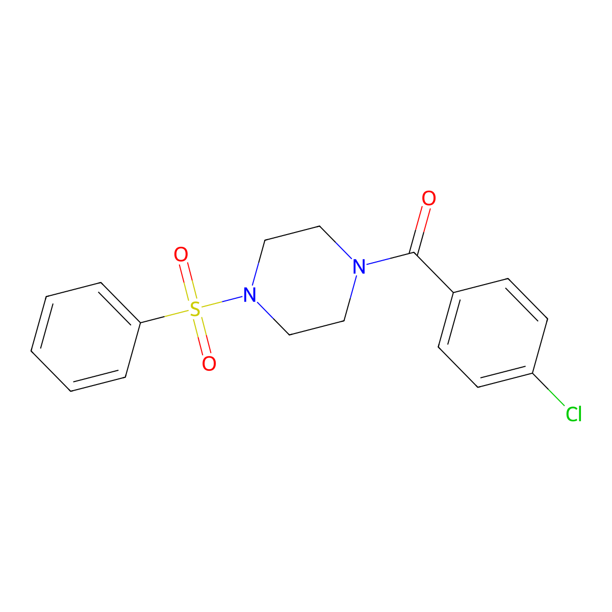 (4-Chlorophenyl)(4-(phenylsulfonyl)piperazin-1-yl)methanone molecular structure, CAS 461421-77-2
