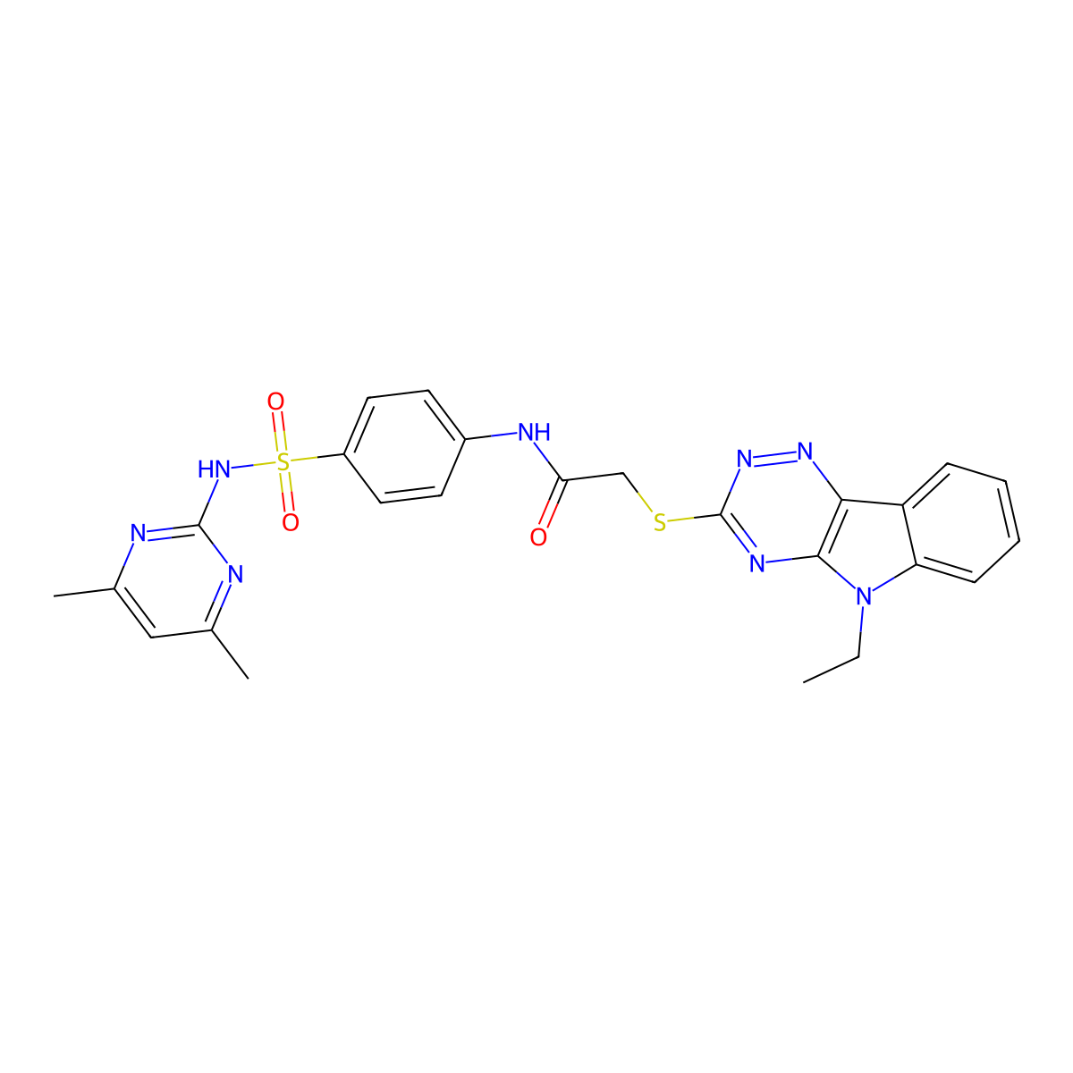 N-[4-[(4,6-dimethylpyrimidin-2-yl)sulfamoyl]phenyl]-2-[(5-ethyl-[1,2,4]triazino[5,6-b]indol-3-yl)sulfanyl]acetamide molecular structure, CAS 461423-20-1