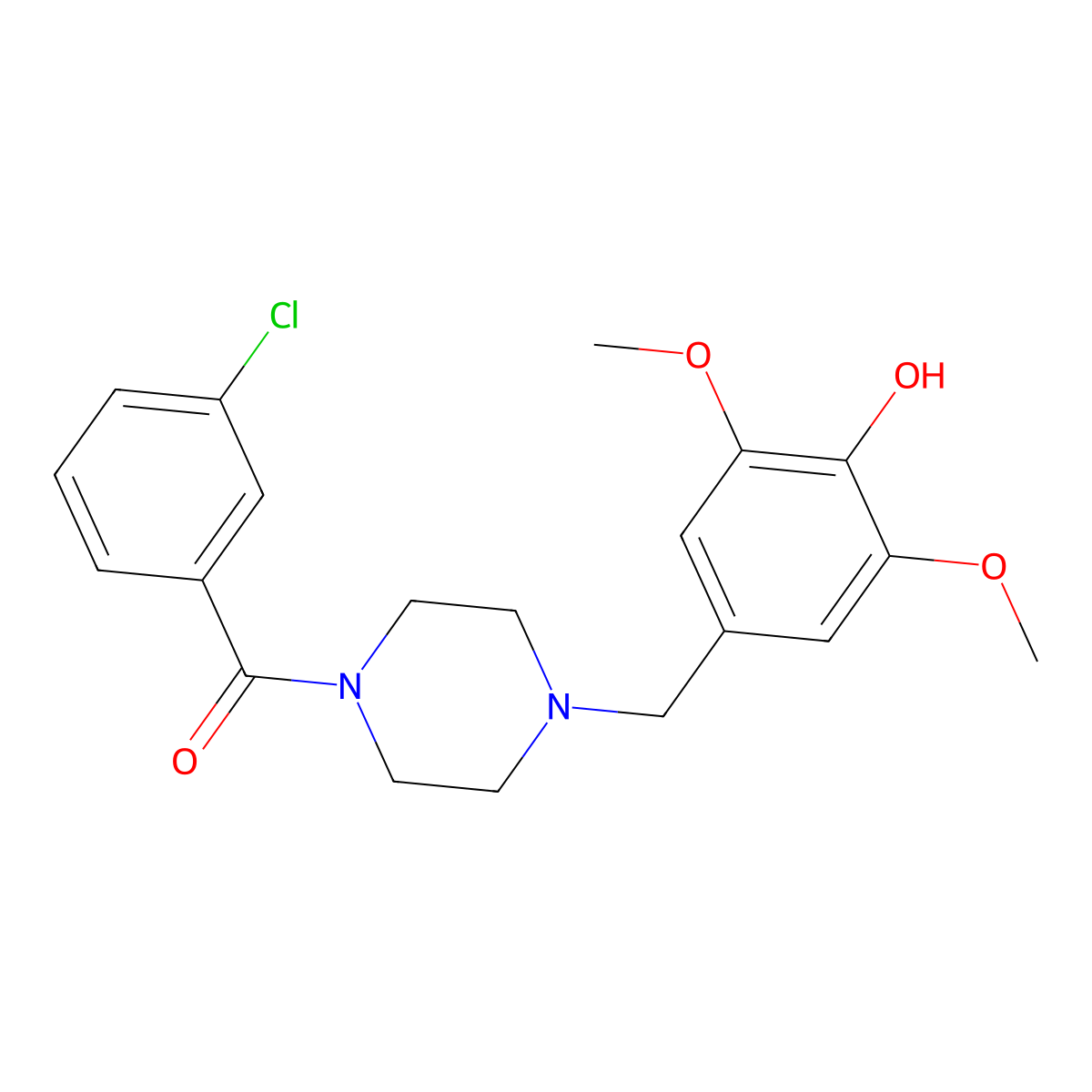 (3-Chlorophenyl)-[4-[(4-hydroxy-3,5-dimethoxyphenyl)methyl]piperazin-1-yl]methanone molecular structure, CAS 461423-51-8