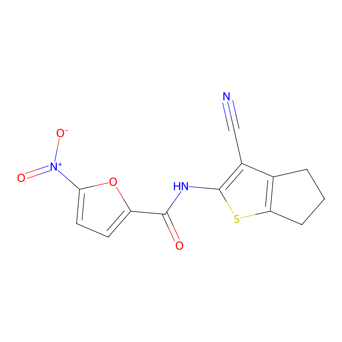 N-(3-cyano-5,6-dihydro-4H-cyclopenta[b]thiophen-2-yl)-5-nitrofuran-2-carboxamide molecular structure, CAS 461427-13-4