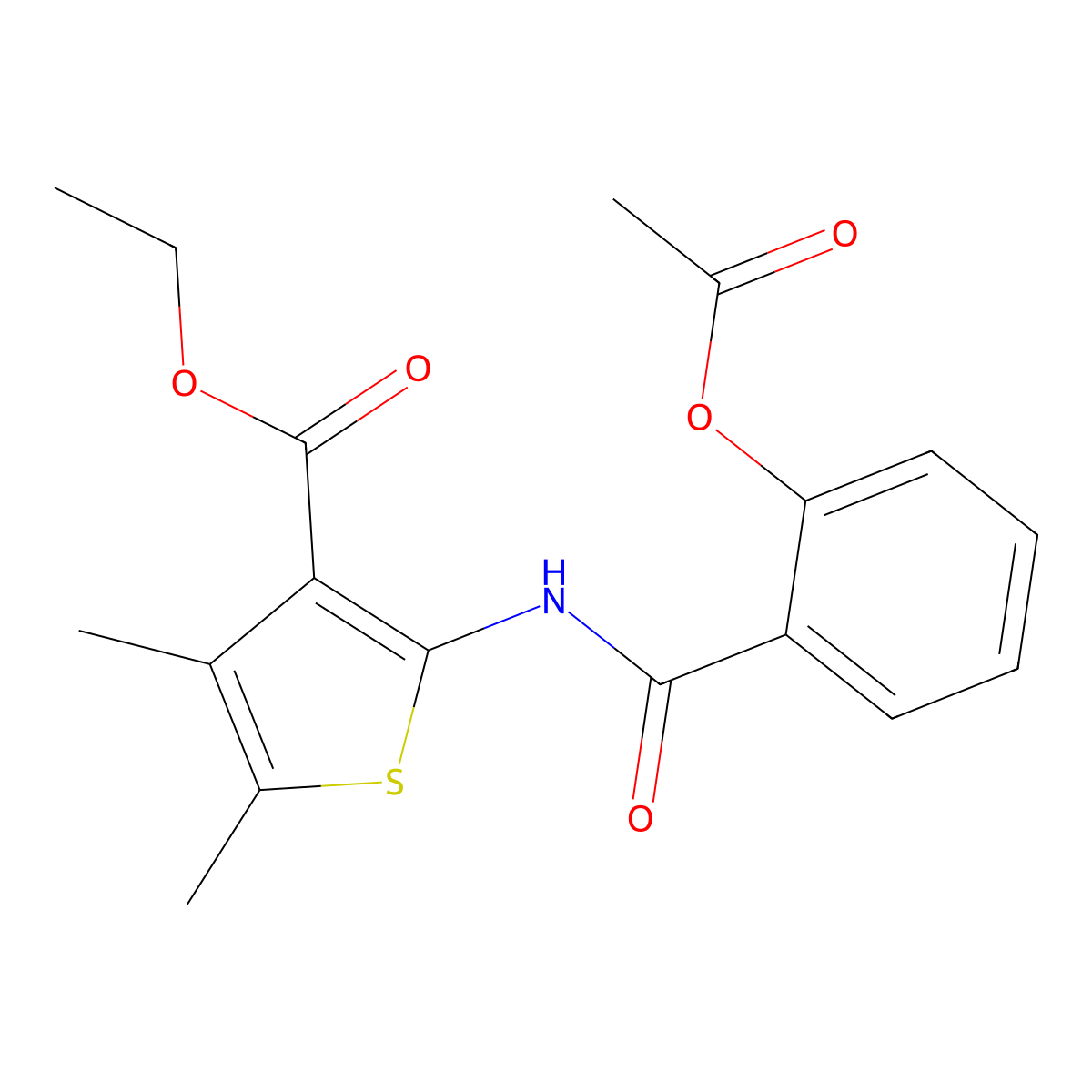 Ethyl 2-[(2-acetyloxybenzoyl)amino]-4,5-dimethylthiophene-3-carboxylate molecular structure, CAS 461429-42-5