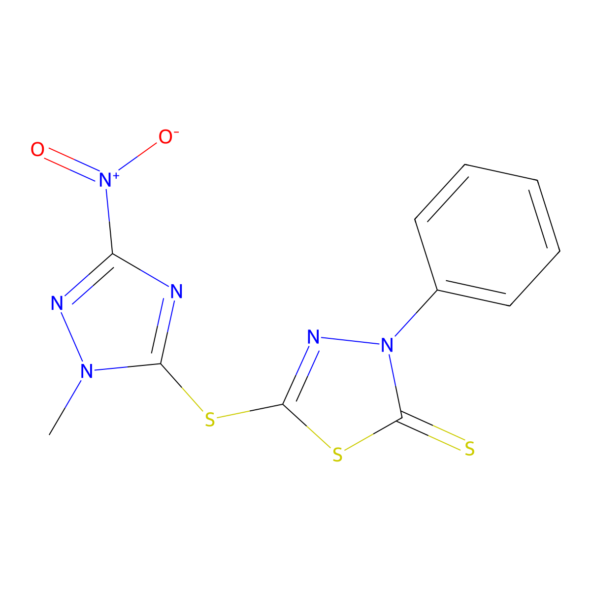 5-[(1-methyl-3-nitro-1H-1,2,4-triazol-5-yl)sulfanyl]-3-phenyl-1,3,4-thiadiazole-2(3H)-thione molecular structure, CAS 461429-52-7