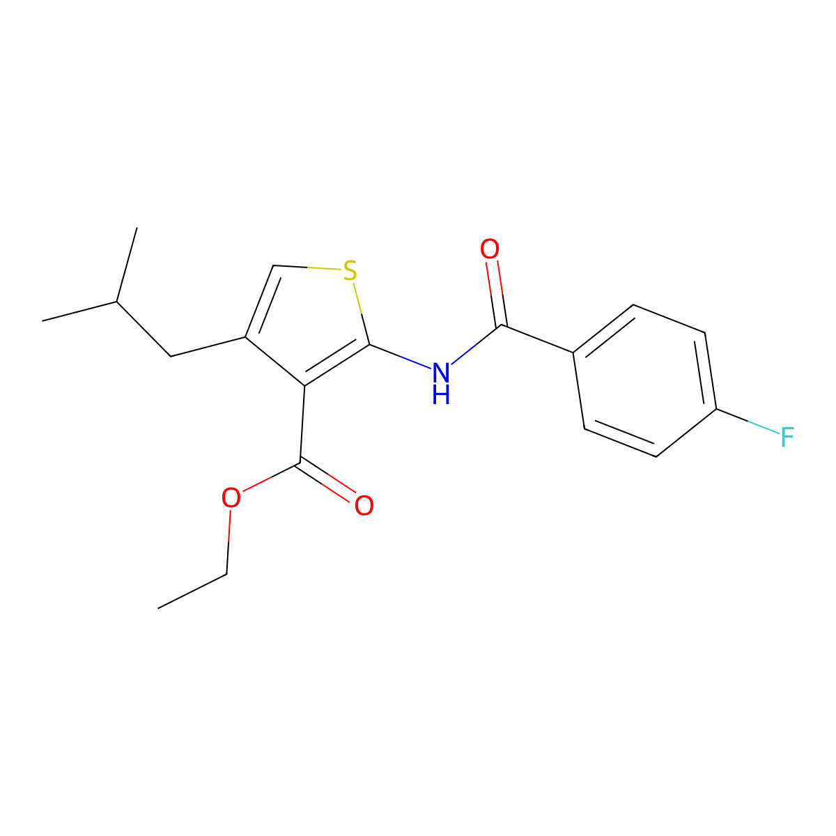 Ethyl 2-[(4-fluorobenzoyl)amino]-4-(2-methylpropyl)thiophene-3-carboxylate molecular structure, CAS 461429-94-7