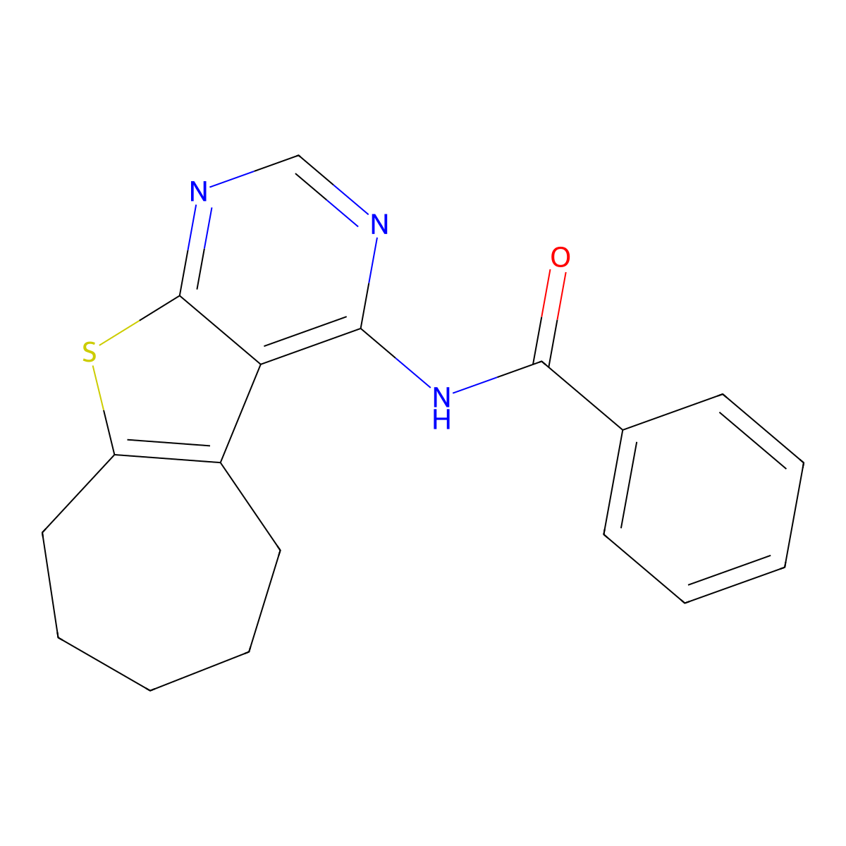 N-(6,7,8,9-tetrahydro-5H-cyclohepta[4,5]thieno[2,3-d]pyrimidin-4-yl)benzamide molecular structure, CAS 461430-02-4