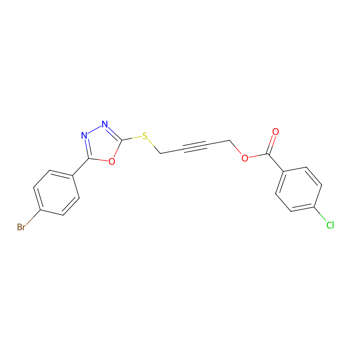 4-{[5-(4-Bromophenyl)-1,3,4-oxadiazol-2-yl]sulfanyl}but-2-yn-1-yl 4-chlorobenzoate molecular structure, CAS 461430-51-3