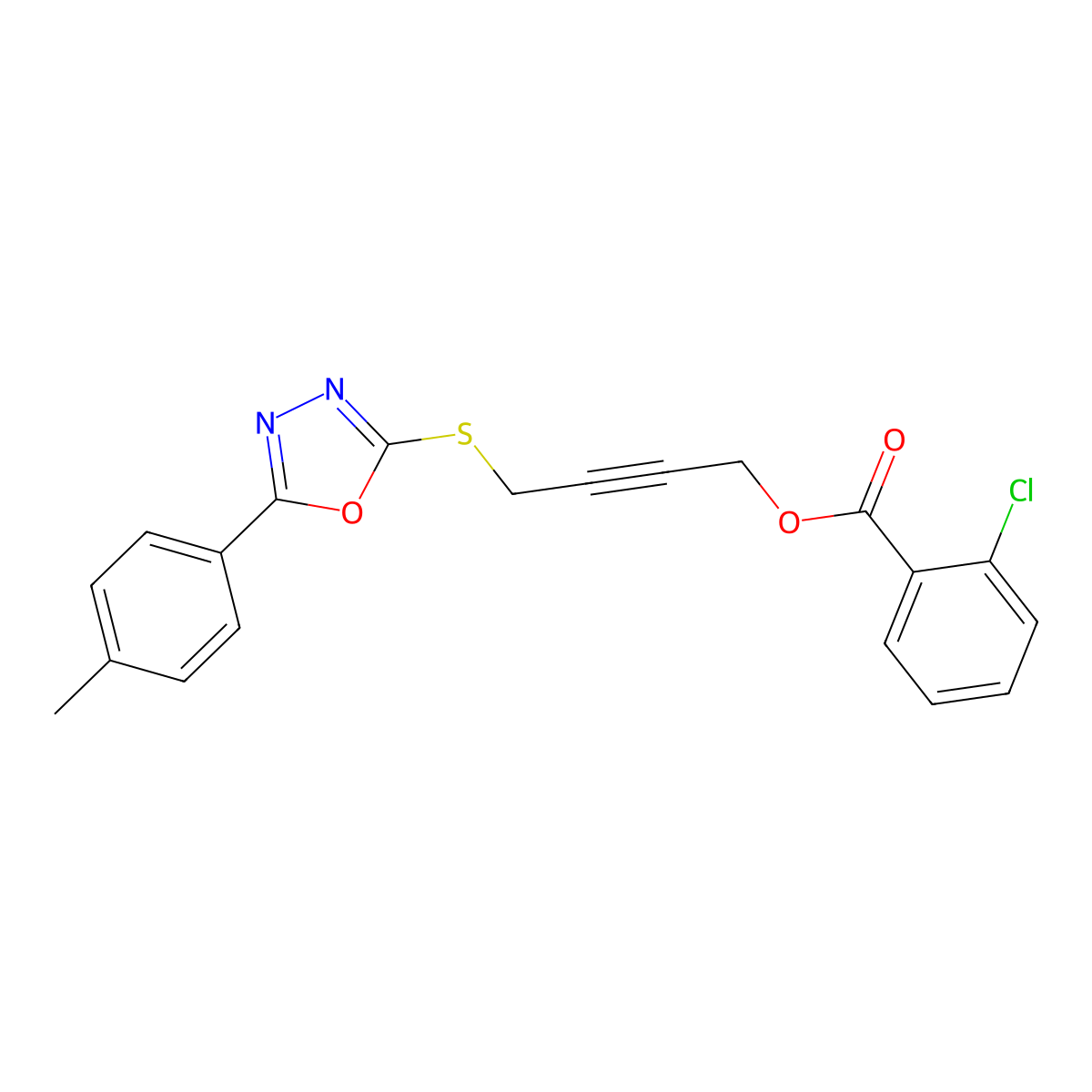 4-[[5-(4-Methylphenyl)-1,3,4-oxadiazol-2-yl]sulfanyl]but-2-ynyl 2-chlorobenzoate molecular structure, CAS 461430-64-8