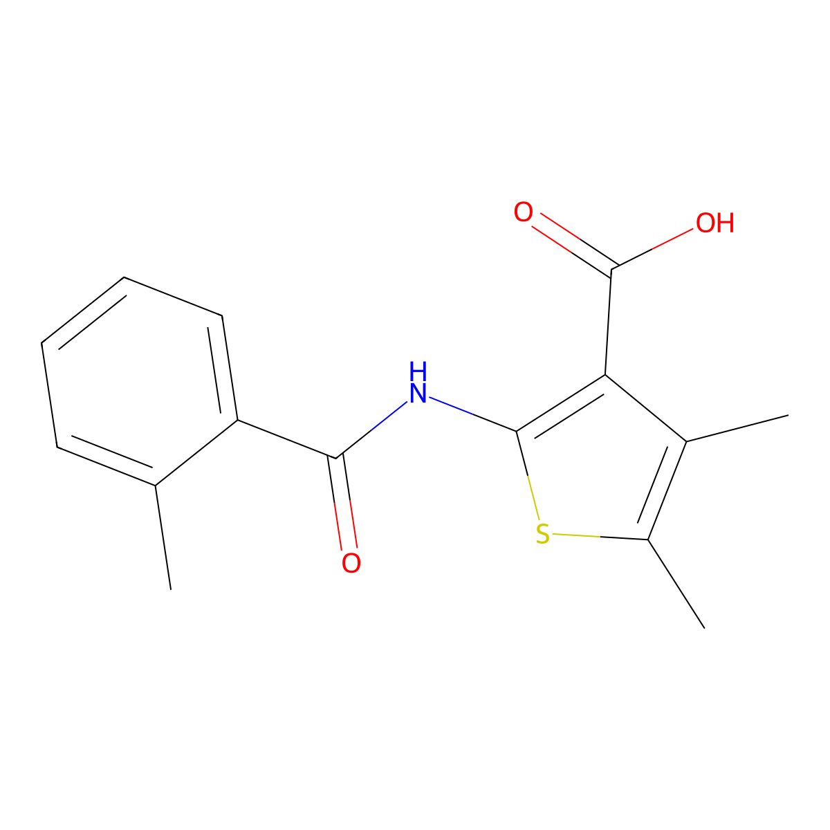 4,5-Dimethyl-2-[(2-methylbenzoyl)amino]-3-thiophenecarboxylic acid molecular structure, CAS 461431-06-1