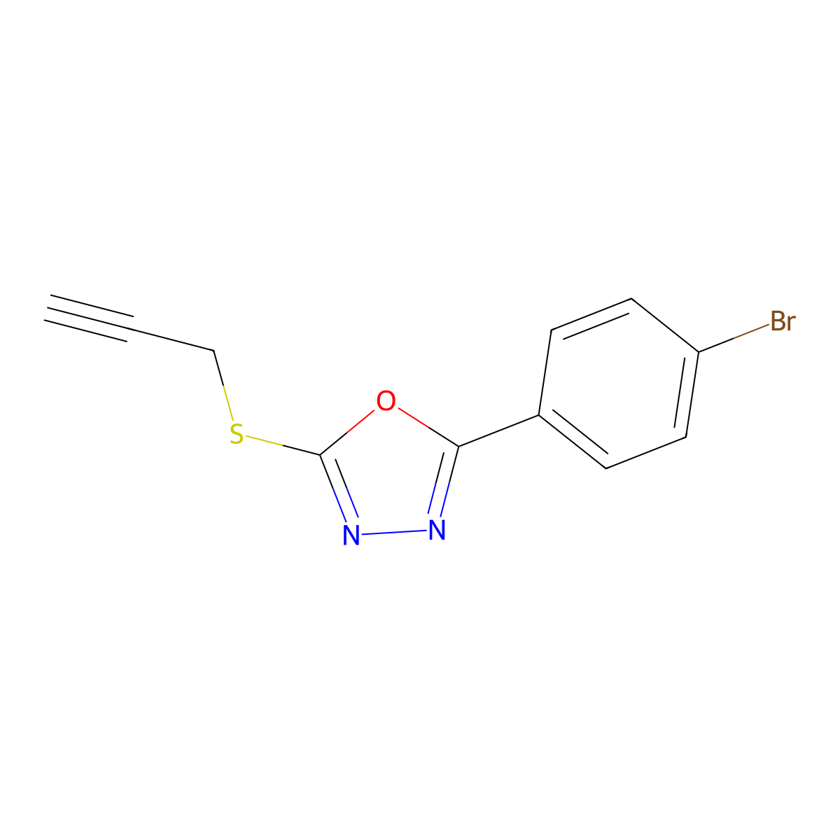 2-(4-Bromophenyl)-5-prop-2-ynylsulfanyl-1,3,4-oxadiazole molecular structure, CAS 461431-27-6